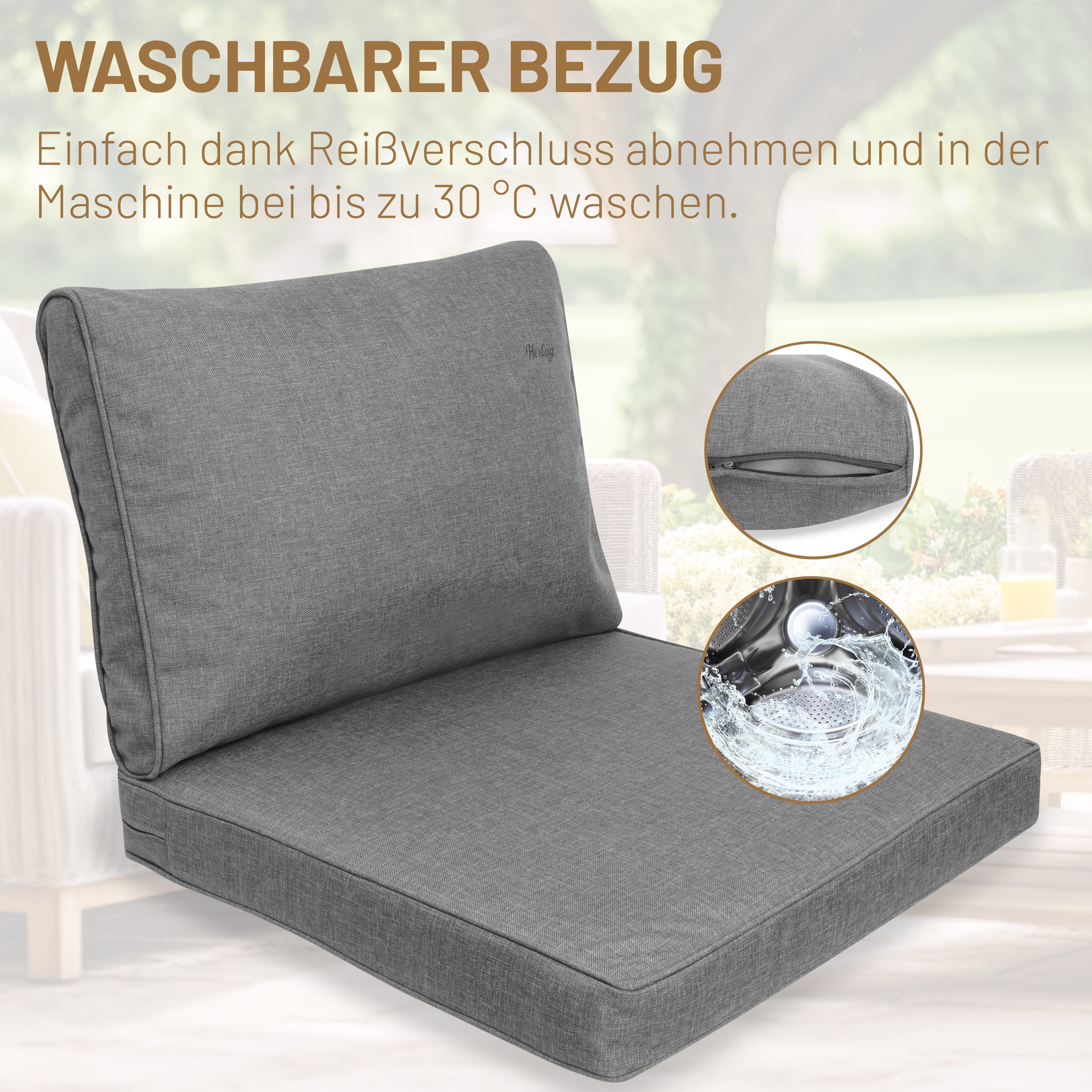 Herlag Stuhlkissen Sunny, Outdoor Loungekissen Gartenlounge Rattanmöbel Wetterfest – Bild 5 von 5