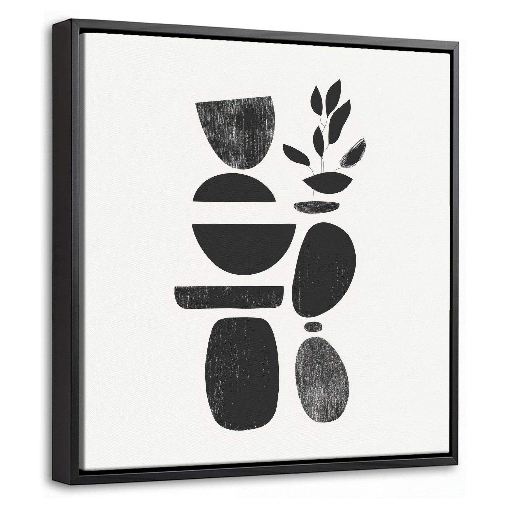 OneMillionCanvasses® Leinwandbild mit Rahmen - Japandi - Schwarz - Abstrakt, Fotodruck (1 St), Leinwand Bilder Klein, Wand Dekoration Aesthetic 20x20cm