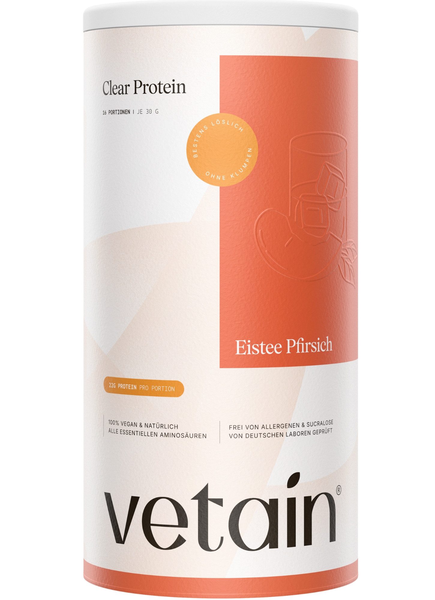 VETAIN Clear Protein Vegan - 22g Protein - ohne Sucralose - Pulver, - 480g à