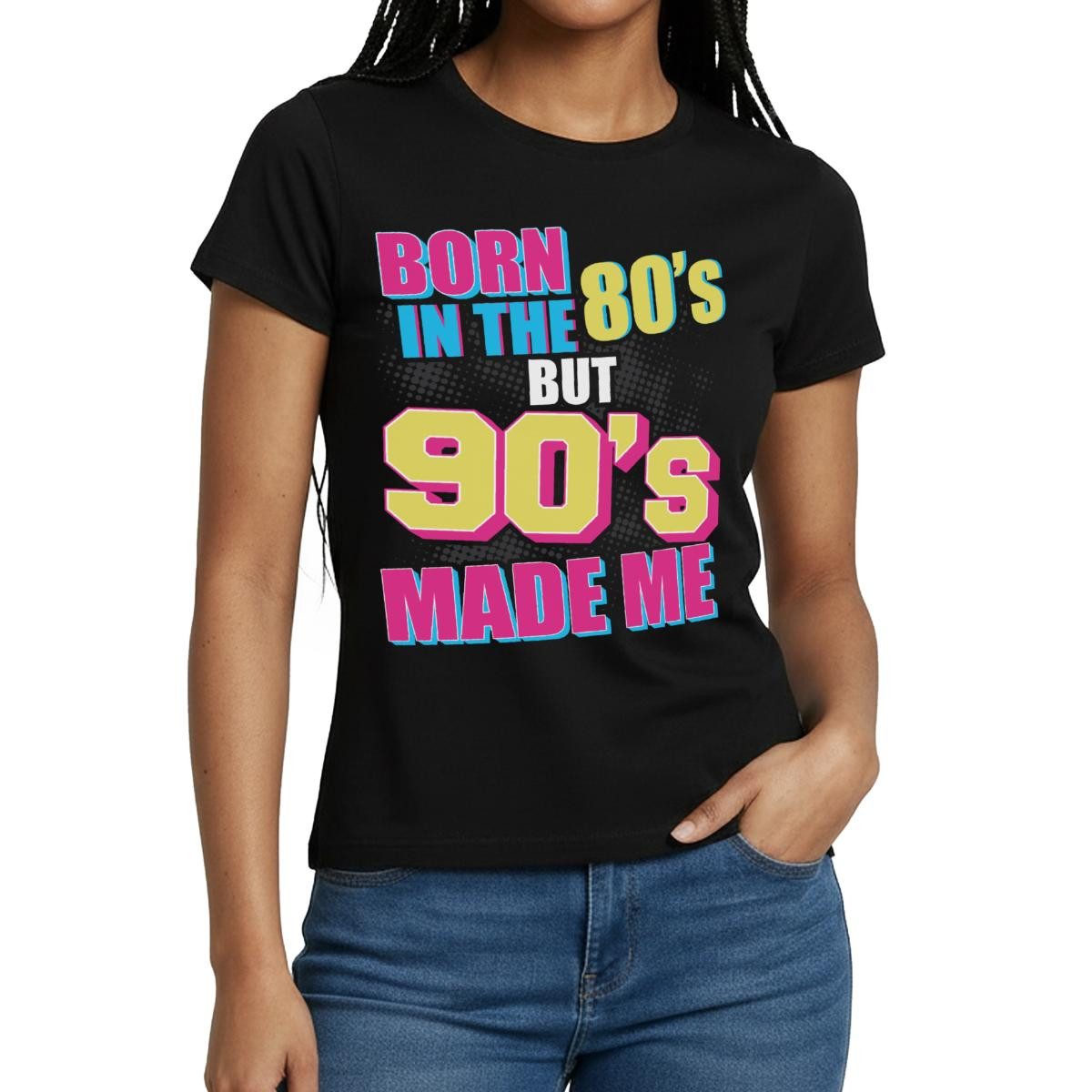 Spreadshirt T-Shirt Born In 80's But 90's Made Me Fasching Retro Frauen T-S günstig online kaufen