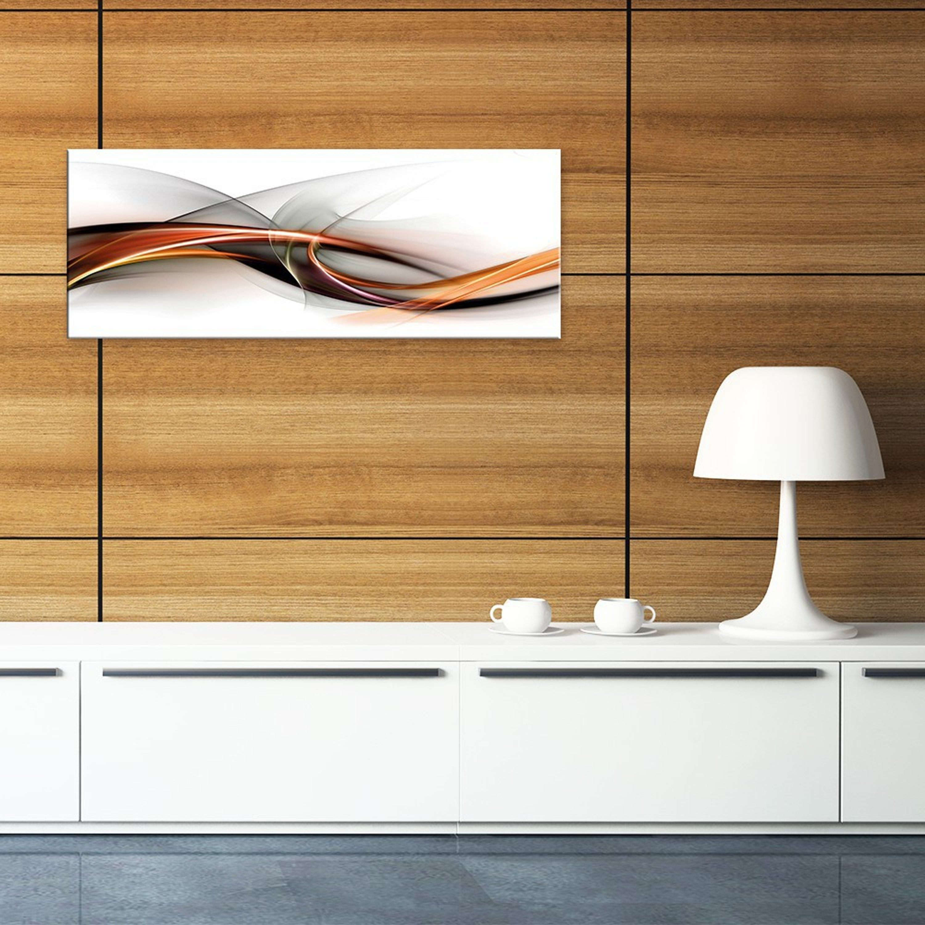 Welle Glasbild orange 80x30cm weiß, abstrakte aus Glasbild Bild abstrakte Fractal Glas Kunst: artissimo