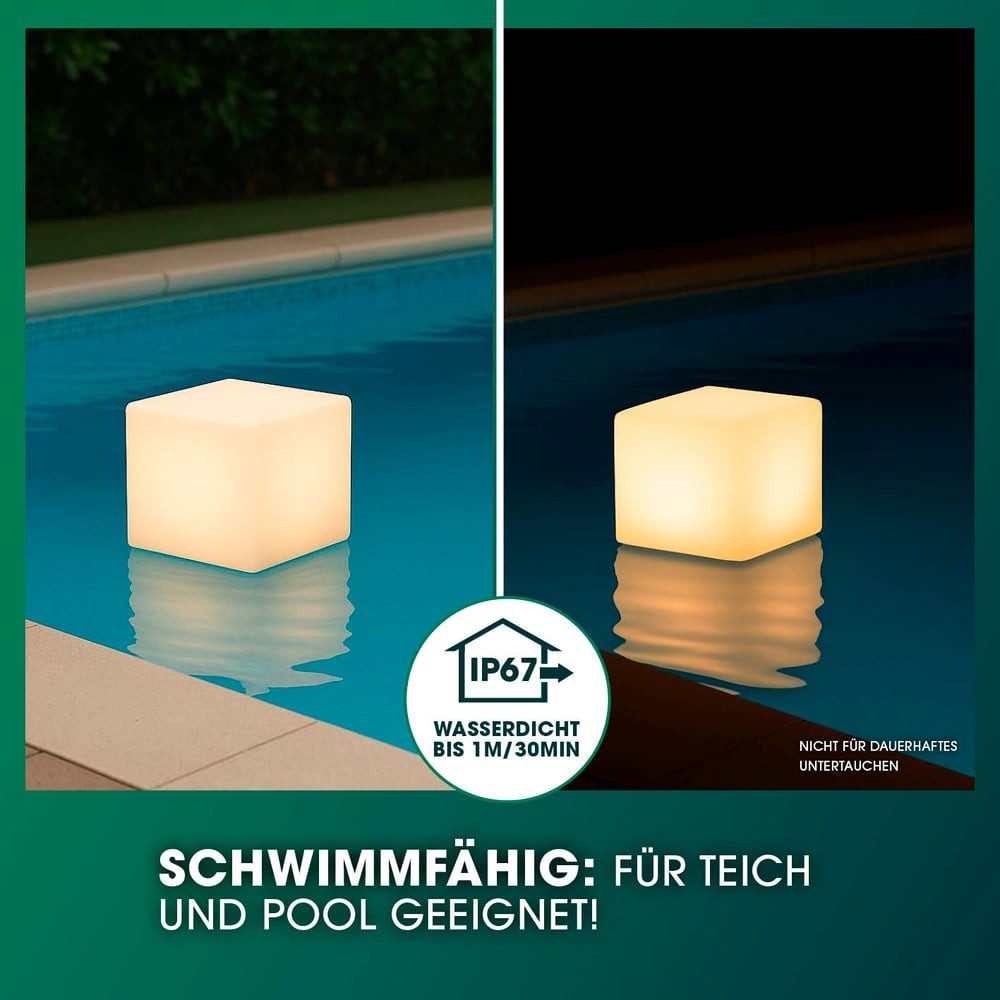 EASYmaxx LED Solarleuchte Solar-Leuchte Dekowürfel weiß 30x30cm, perfekte Dekobeleuchtung für den Garten, Terrasse, Balkon etc.