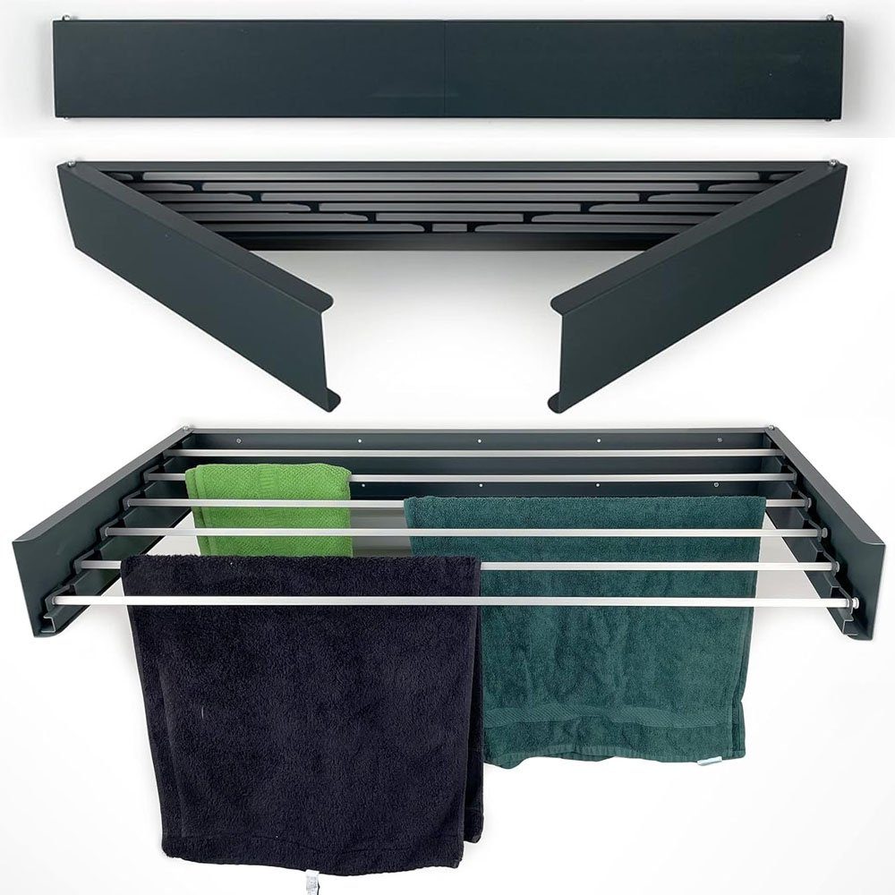 FTEYUET Kleiderständer Zur Wandmontage – Verstellbare Kleiderstange 124-219 Cm, Schwarz, Aus Robustem Stahl, Mit 4 Stangen Bis Je 25 Kg
