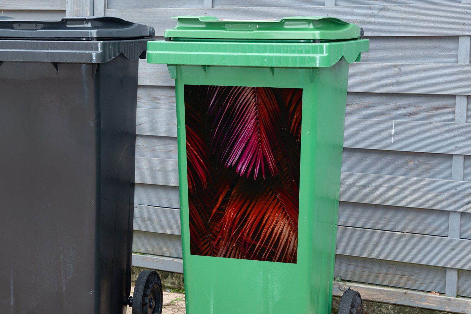 MuchoWow Wandsticker Dschungel - Rot Mülltonne, - Abfalbehälter Container, (1 Blätter St), Sticker, Mülleimer-aufkleber