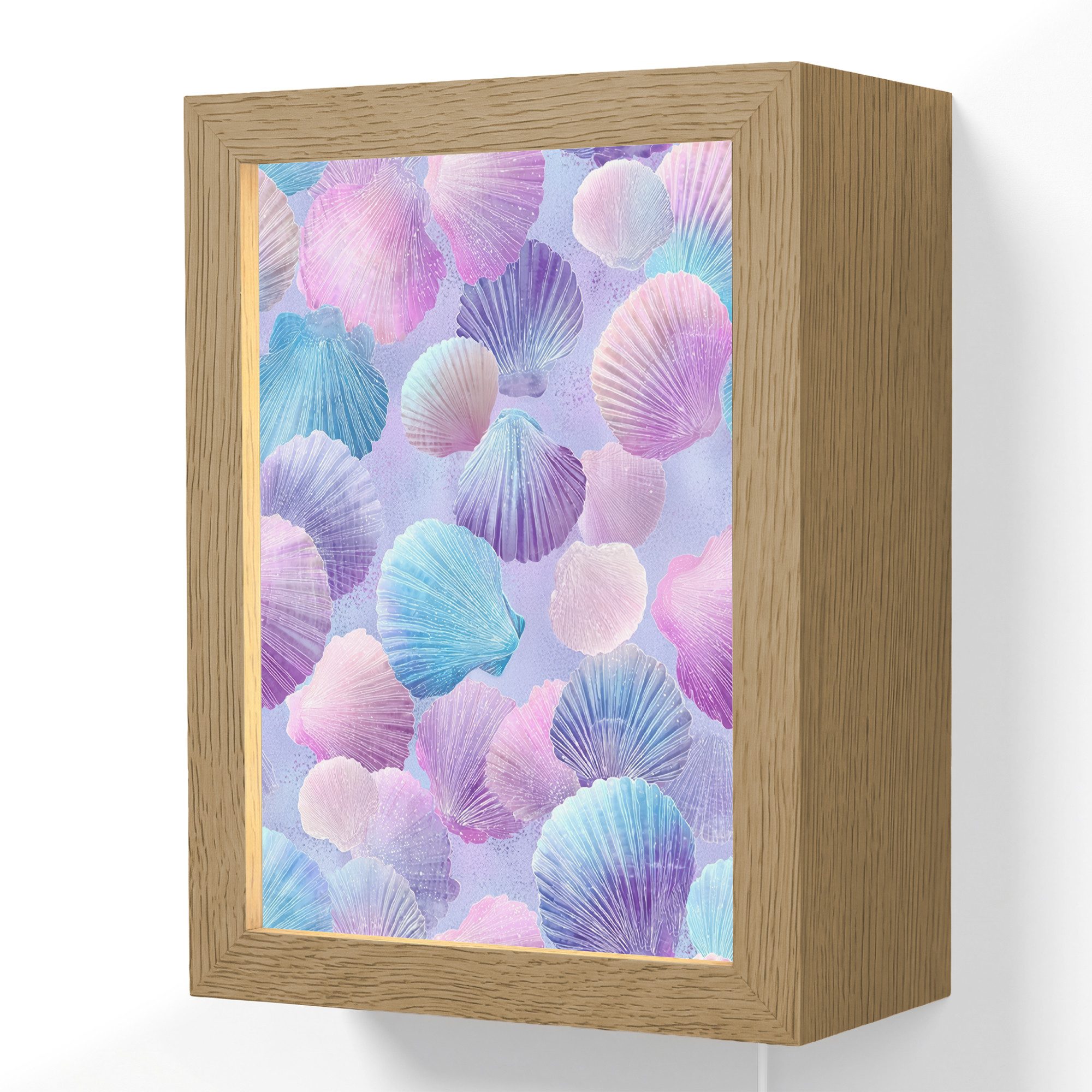 OnlyWow Wandleuchte Lightbox Muscheln - Lila - Blau - Muster - Mädchen, Dimmbar, Farbwechsel, LED, Warmweiß, Kaltweiß, Neutralweiß Einstellbar, Wandlampe Innen, Dimmbar, mit Kabel, LED, Beleuchtung, Kinderzimmer