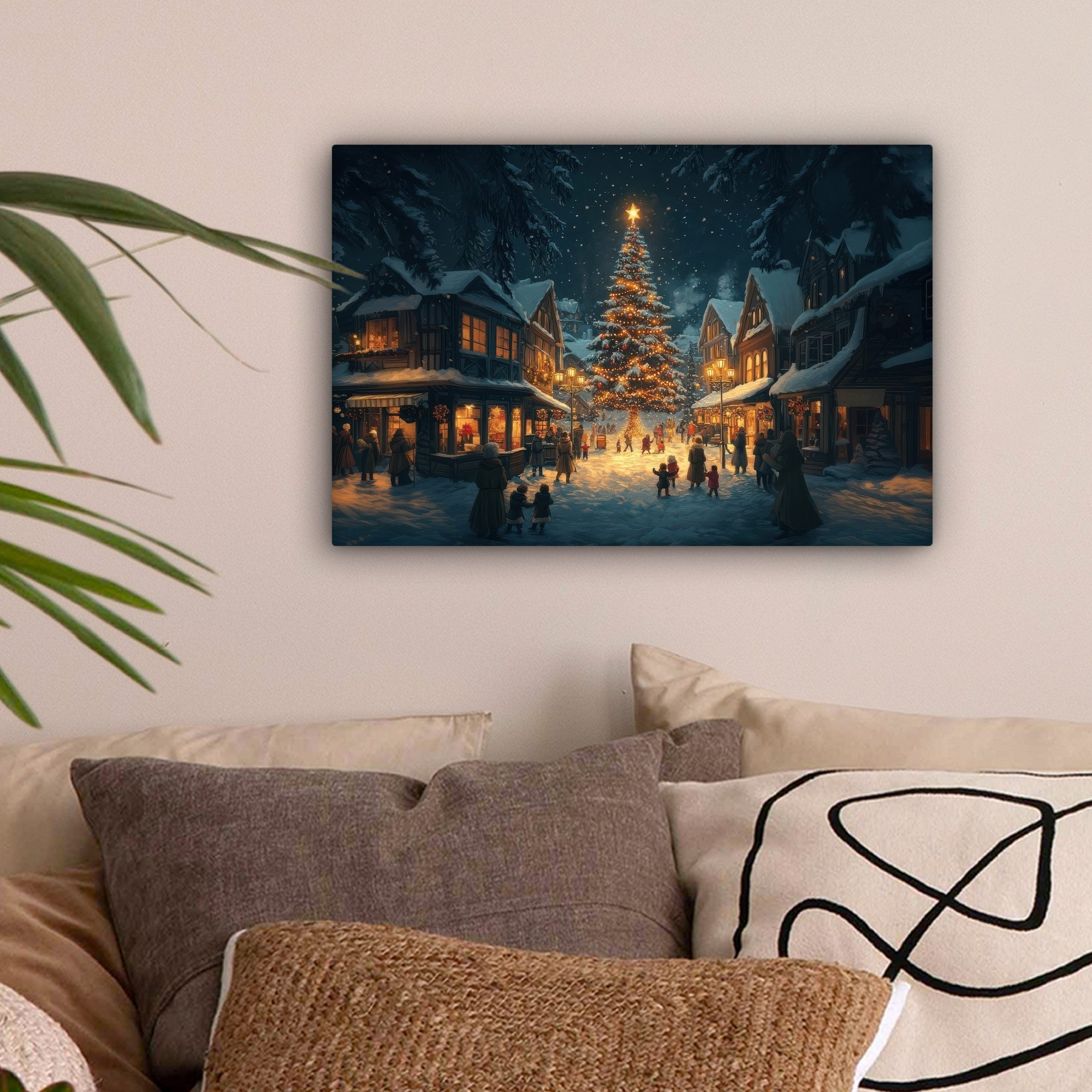 OneMillionCanvasses® Leinwandbild Weihnachtsfeier - Dorf - Dunkelheit, Foto günstig online kaufen