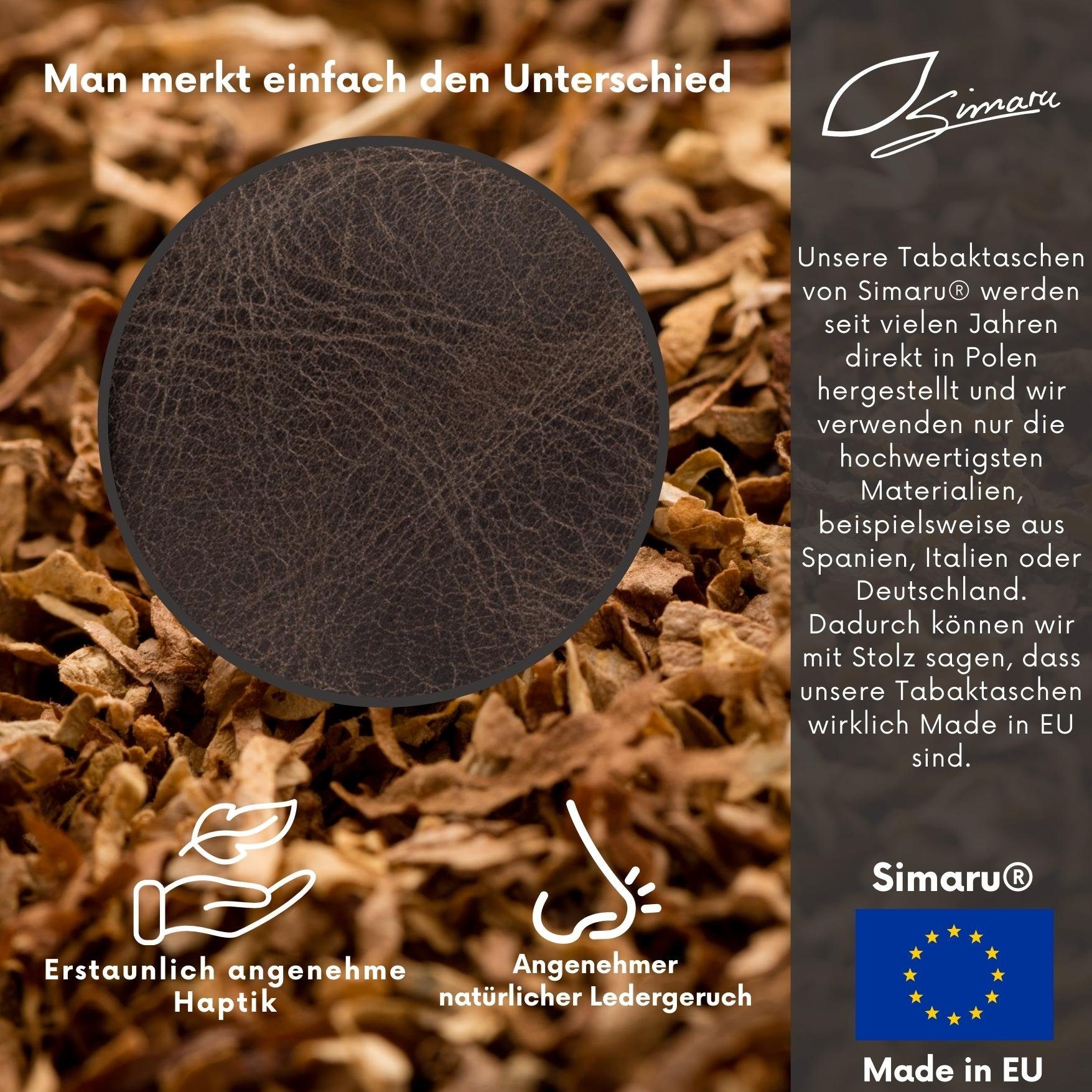 Simaru Tabakbeutel Tabaktasche Drehertasche Sintra, feinstes echt Leder, austauschbare Gummis, für 30g Tabak, Made in EU