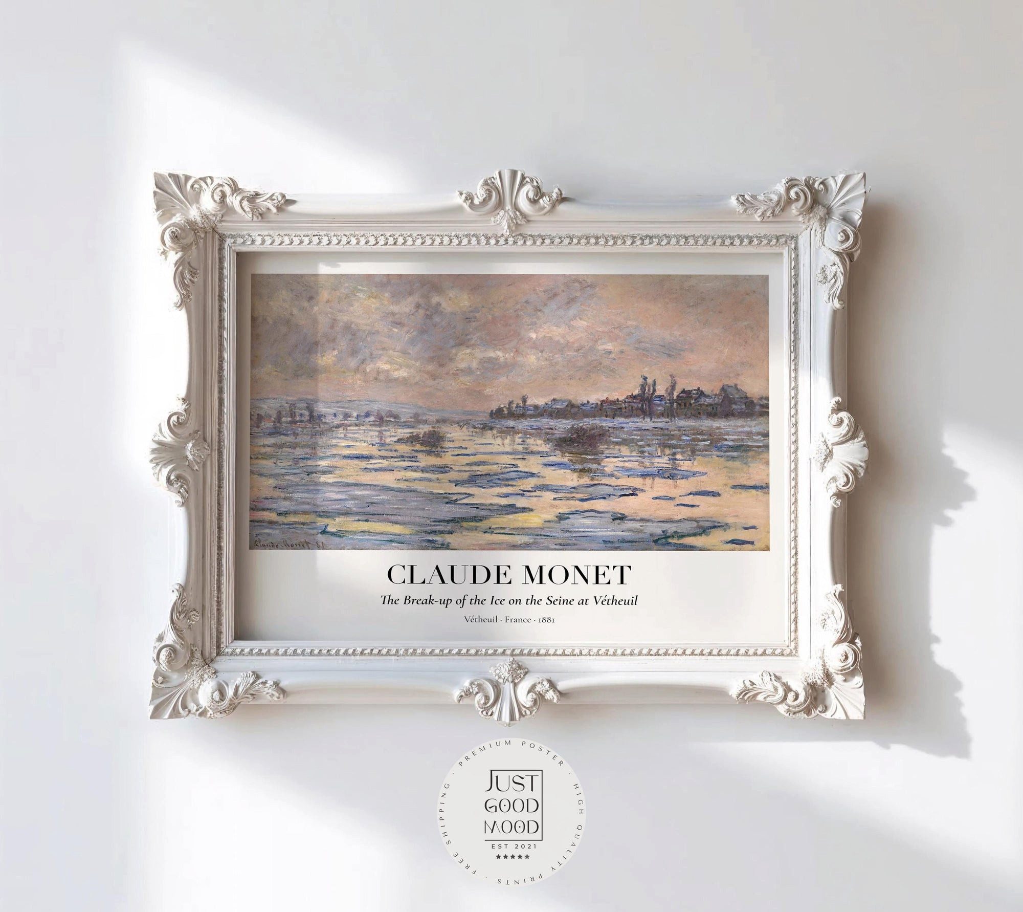 JUSTGOODMOOD Poster Premium ® Claude Monet Poster Eisschmelze Seine 1881 Vétheuil Vintage, (1 St), verschiedene Größen wählbar