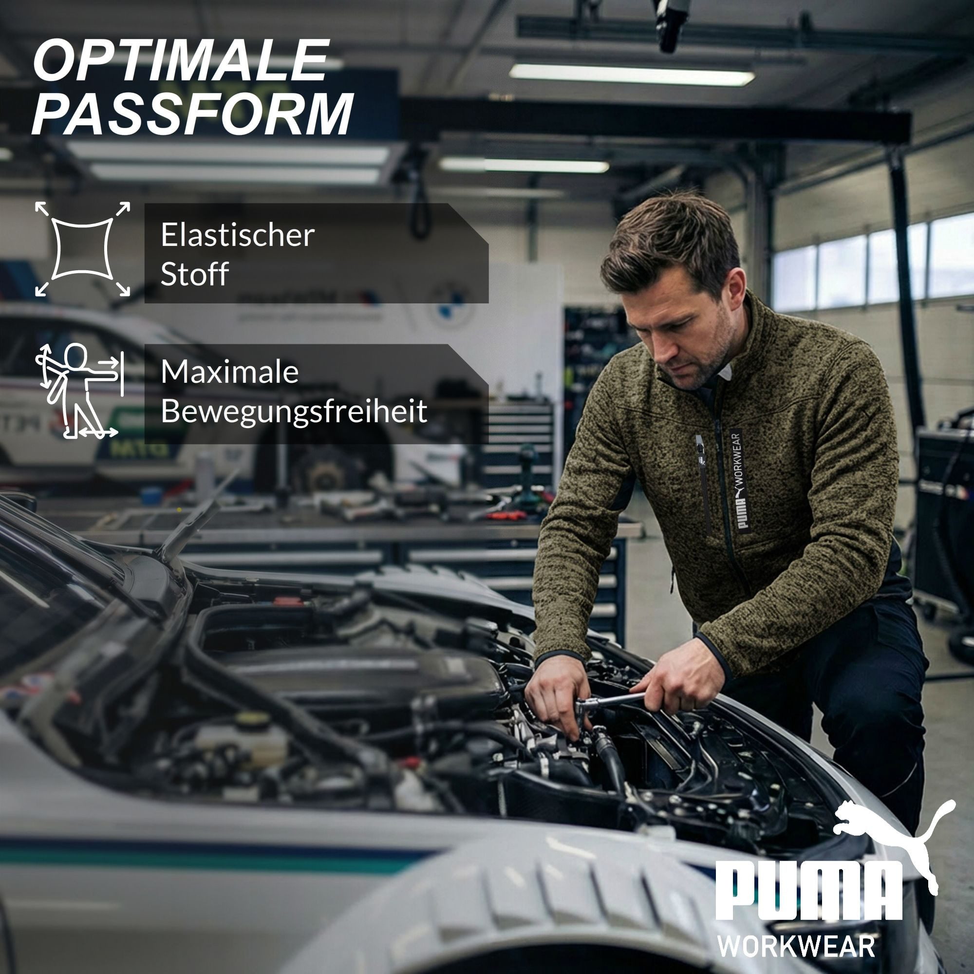 PUMA Workwear Fleecejacke Strickfleecejacke mit Stehkragen, verlängertes Rückenteil – Bild 4 von 5