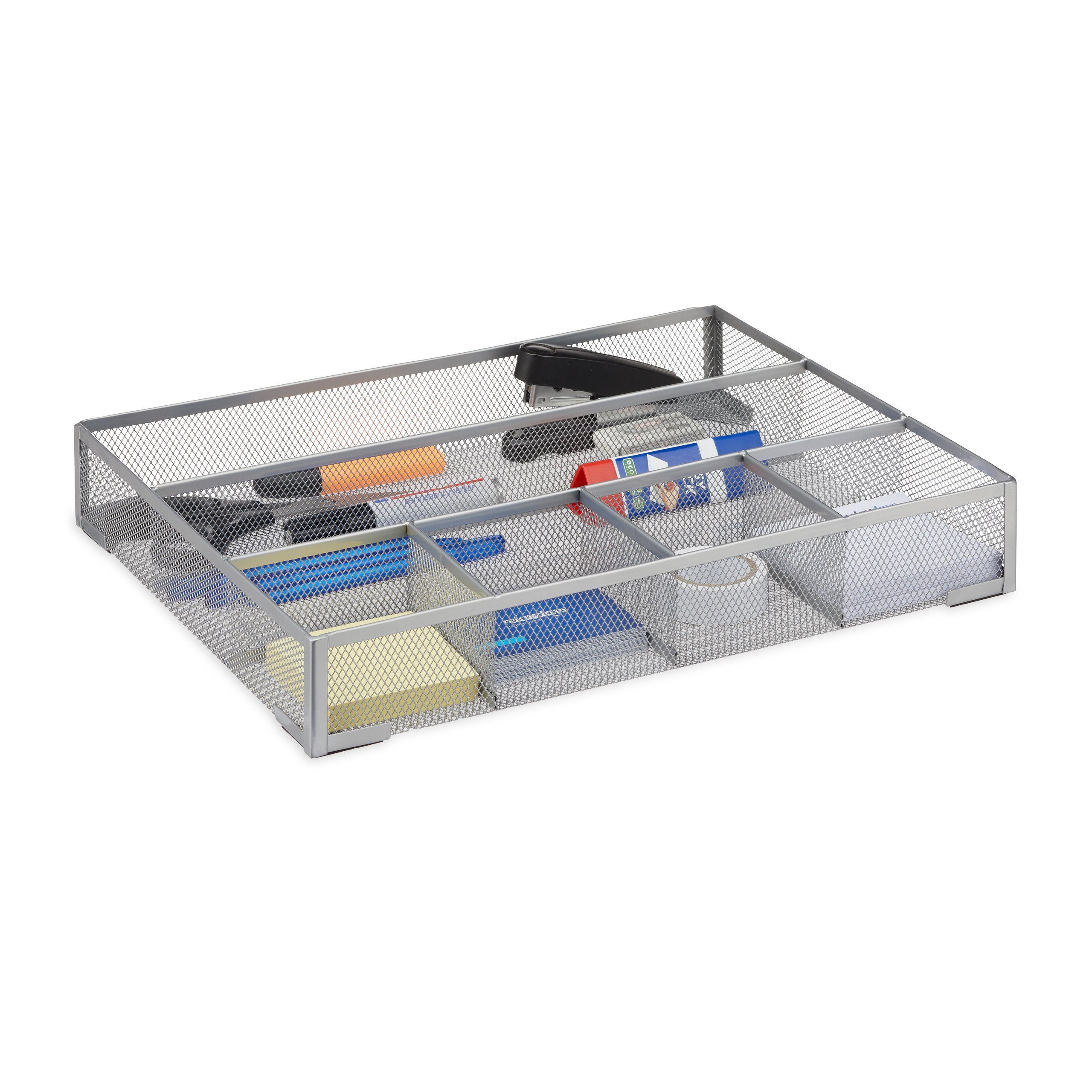 relaxdays Organizer Schreibtischorganizer Metall groß, silber