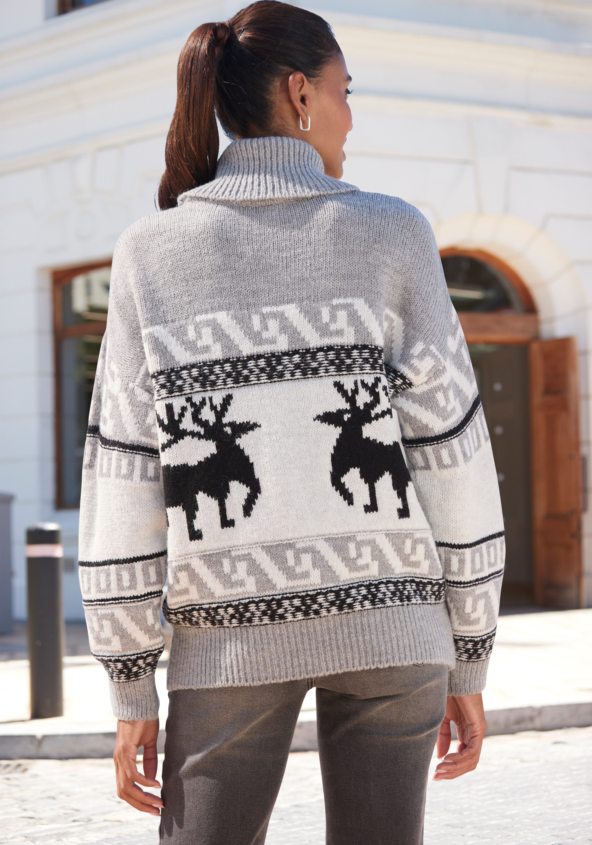 Vivance Rollkragenpullover mit Wintermotiv, Strickpullover, Norwegerpullover, Weihnachtspullover