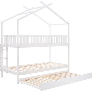 WISHDOR Kinderbett Jugendbett Hausbett (90x200cm Weiß ohne Matratze), Platzsparendes Design, Ausziehbar