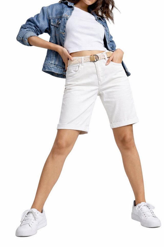 SUBLEVEL Shorts Damen Chino Bermuda kurze Hose leichte Sommerhose mit Gürtel Leichte Bermuda mit Stretchkomfort, Slim Fit und Flechtgürtel