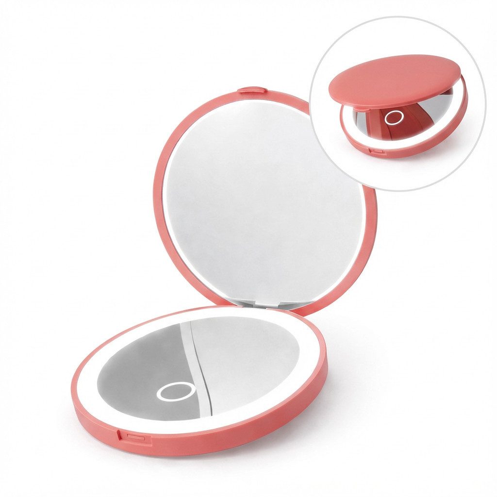 SWGOTA Schminkspiegel Kosmetikspiegel Led Taschenspiegel mit 1X/3×Vergrößerung, Beleuchtung, Faltbarer kleiner Handspiegel mit Licht, Reisespiegel für Reise/Makeup