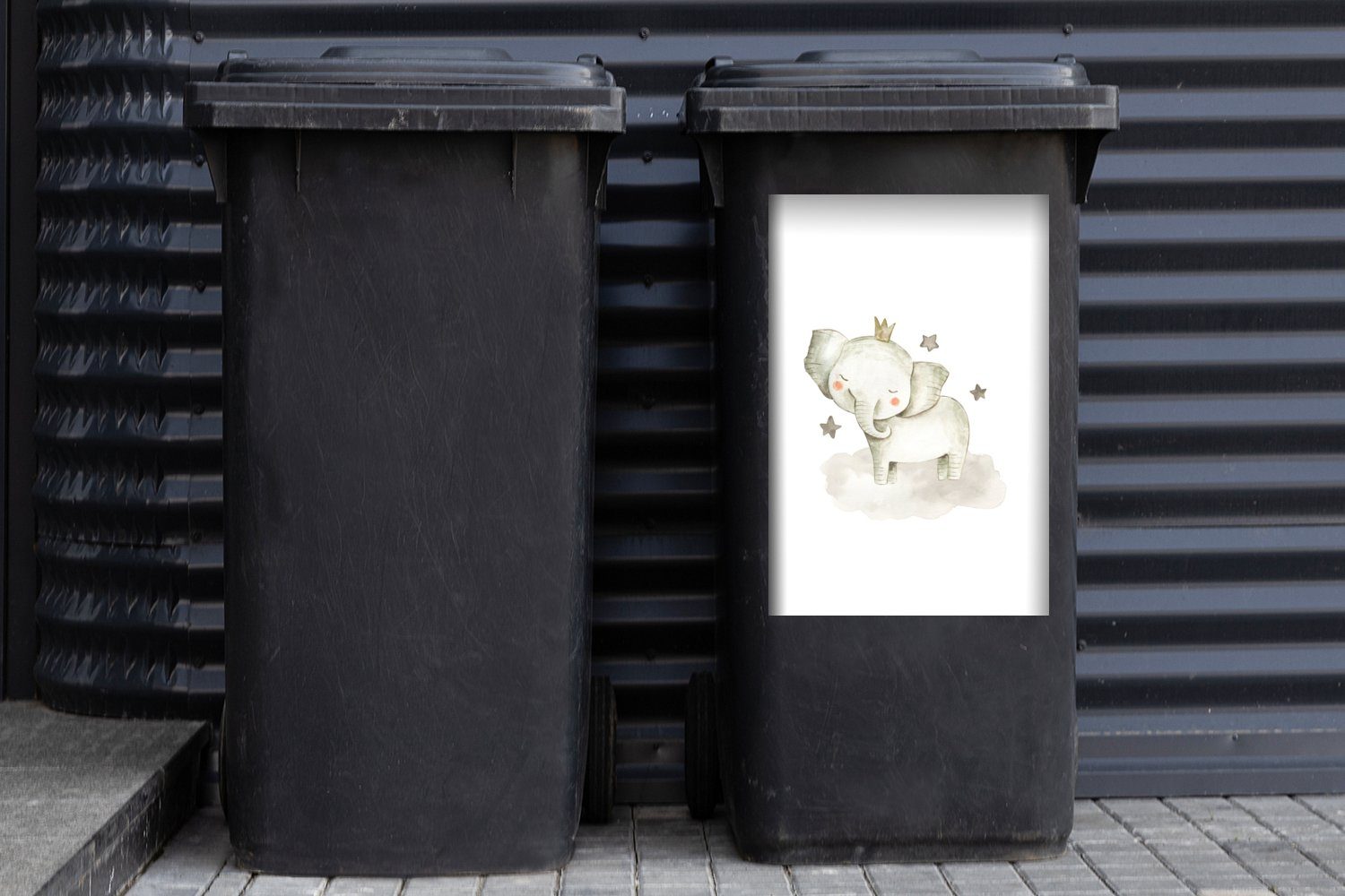 Elefant Container, (1 MuchoWow Mülltonne, Tiere Mülleimer-aufkleber, - - Sterne St), Abfalbehälter Sticker, Wandsticker