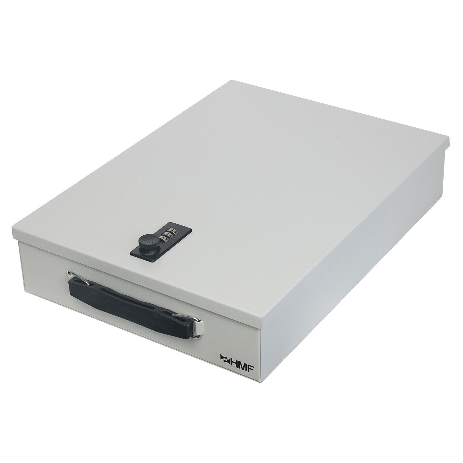 HMF Geldkassette abschließbare Dokumentenkassette DIN A4 mit Zahlenschloss, 37,5 x 26,5 x 8 cm, Lichtgrau