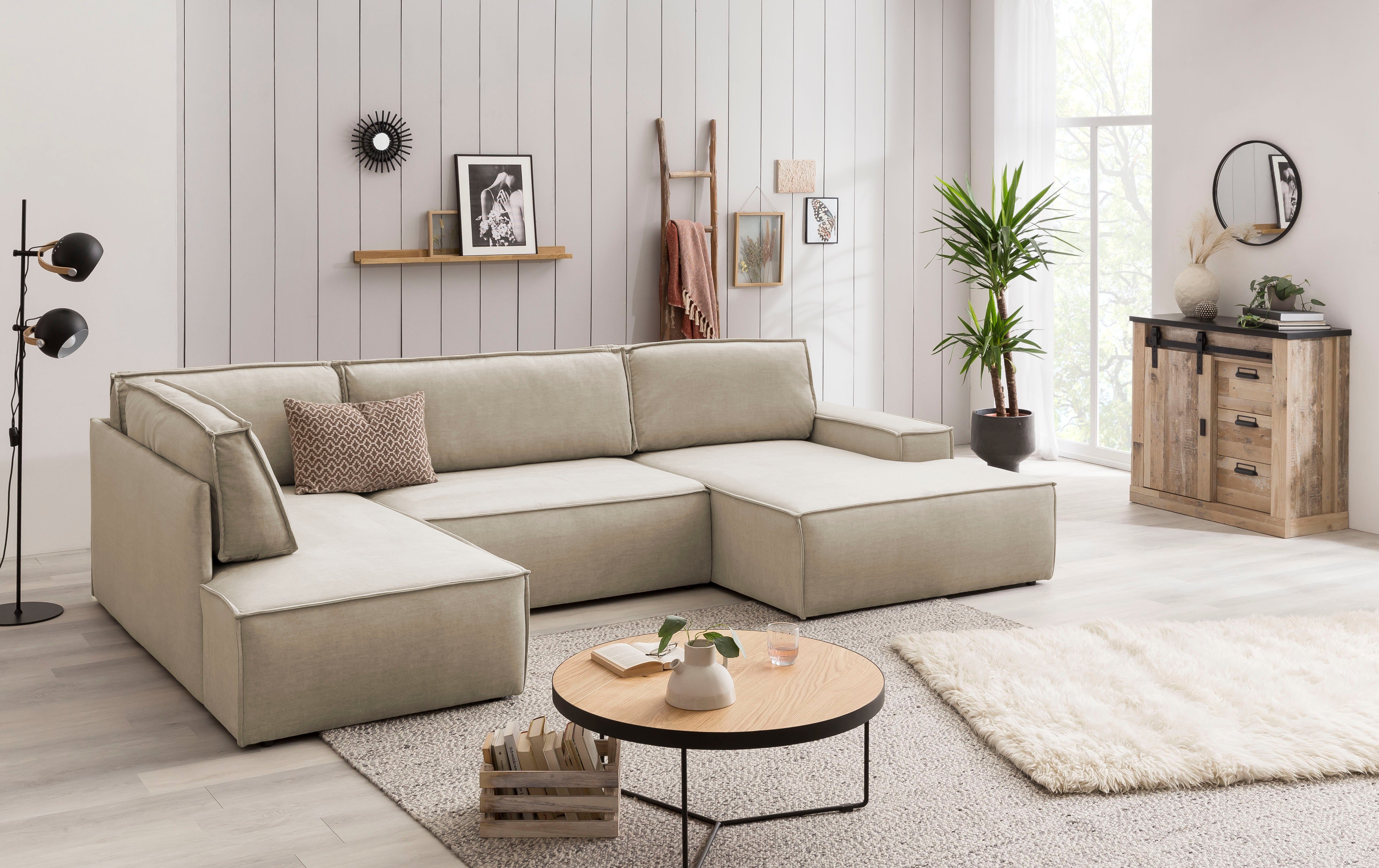 OTTO home Wohnlandschaft SHERWOOD U-Form, 329 cm - OTTO. Verlässliche Qualität., Schlaffunktion m. Bettkasten (194x139 cm), Cord, Vintage, Samtvelours