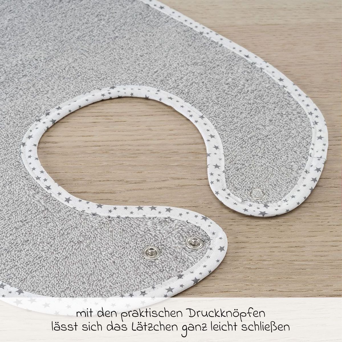 Wörner Lätzchen Grau Hellgrau, 2er Set Baby Lätzchen Kinderlätzchen mit Druckknopf 100% Baumwolle