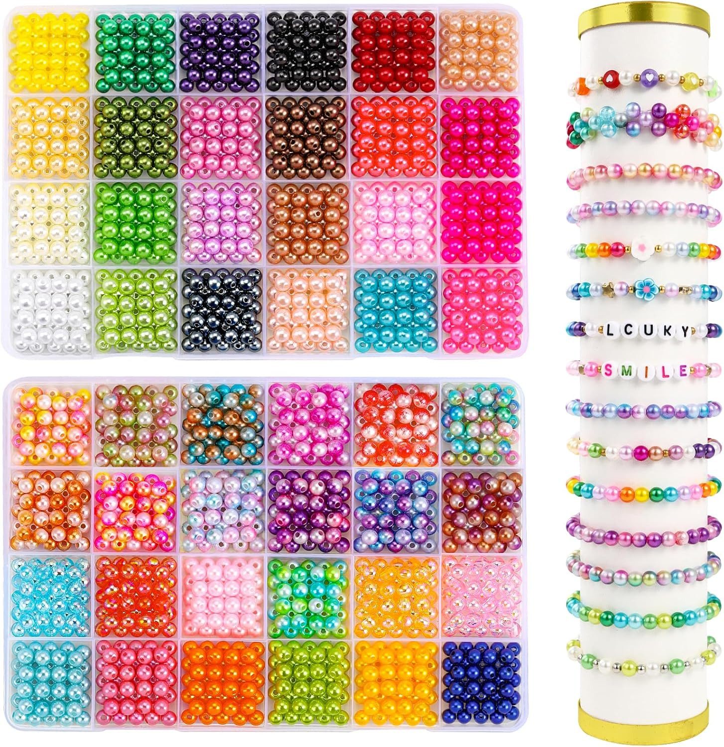 Ketten und Armband Set Bunte Rundperlenzubehör, Fädelperlen für DIY-Armbänder und Halsketten