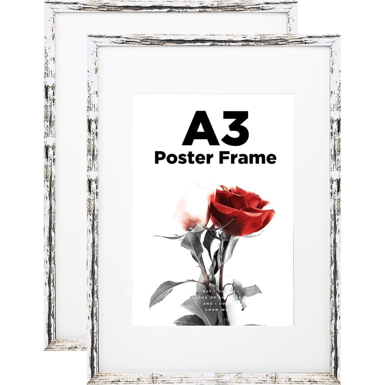 LuxusKollektion Einzelrahmen Bilderrahmen Holzrahmen Acrylglas Passepartout DIN A3 2er Retro Weiß, (2 St)