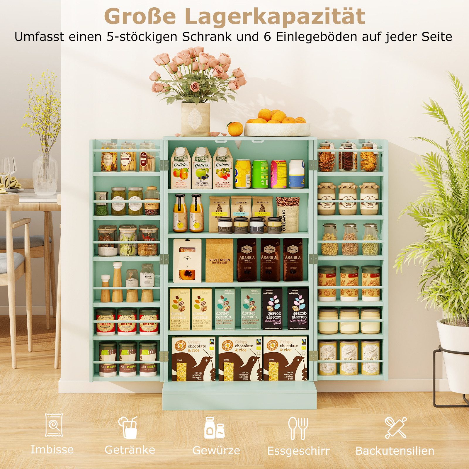 COSTWAY Mehrzweckschrank Küchenschrank mit 6 verstellbaren Einlegeböden günstig online kaufen