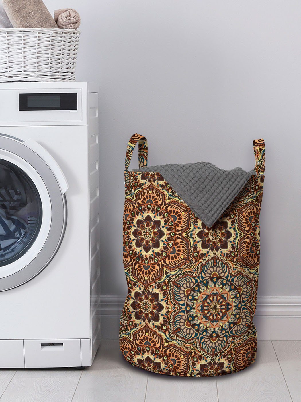 Abakuhaus Wäschesäckchen Wäschekorb mit Waschsalons, Blumen Griffen Kordelzugverschluss Paisleys Mandala Vintage für