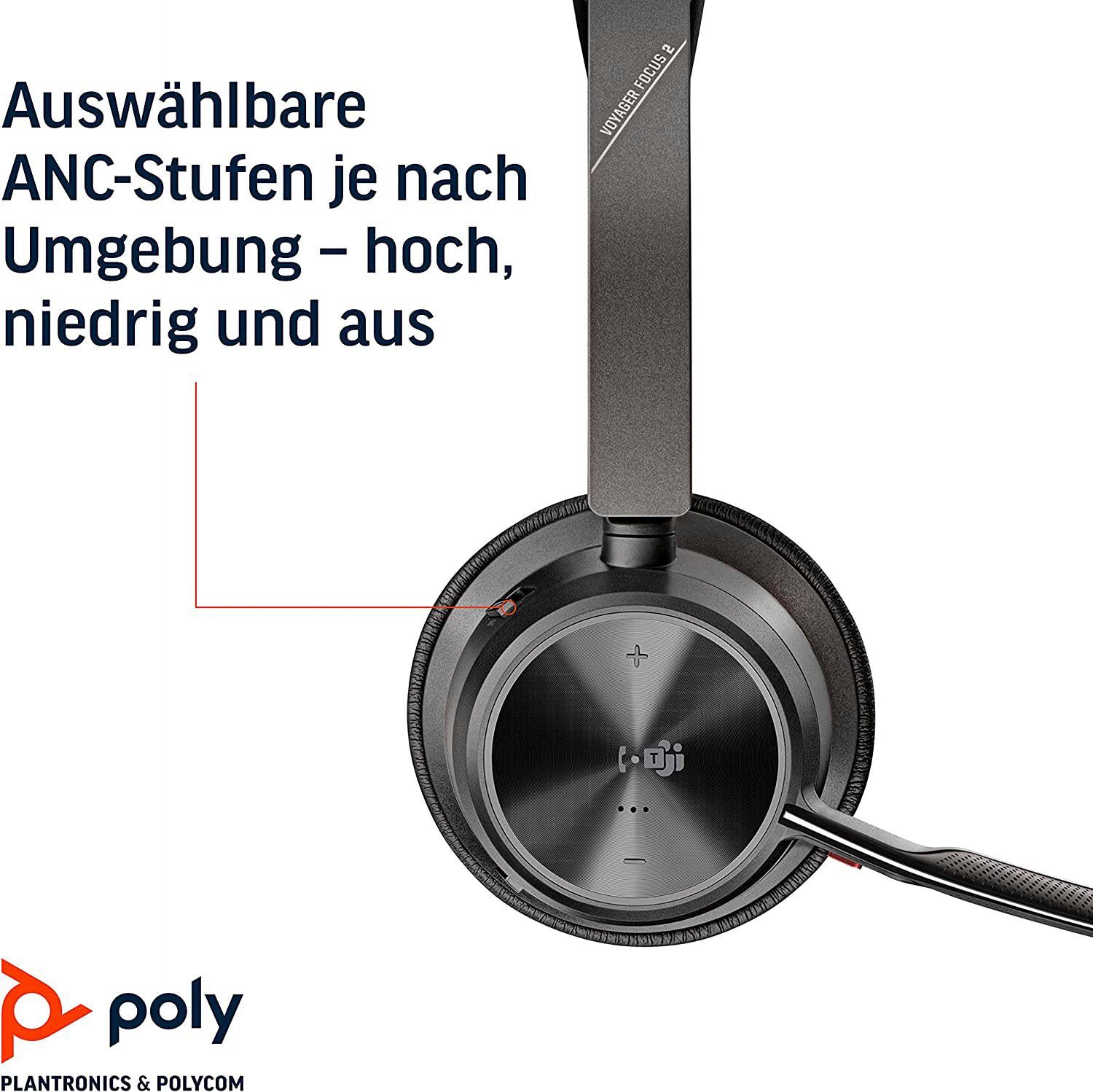 Distribution Noise Cancelling A2DP für (Audio Profile), Musik, 2 und Bluetooth HSP) HFP, UC Voyager Focus Bluetooth Poly (Active Video (Advanced Audio Profile), (ANC), Steuerung Remote Anrufe Wireless-Headset AVRCP Control integrierte