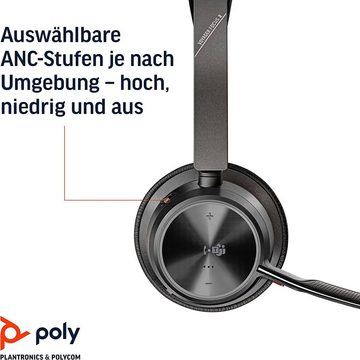 Poly Voyager Focus 2 UC Wireless-Headset (Active Noise Cancelling (ANC), integrierte Steuerung für Anrufe und Musik, A2DP Bluetooth (Advanced Audio Distribution Profile), HFP, HSP, AVRCP Bluetooth (Audio Video Remote Control Profile)