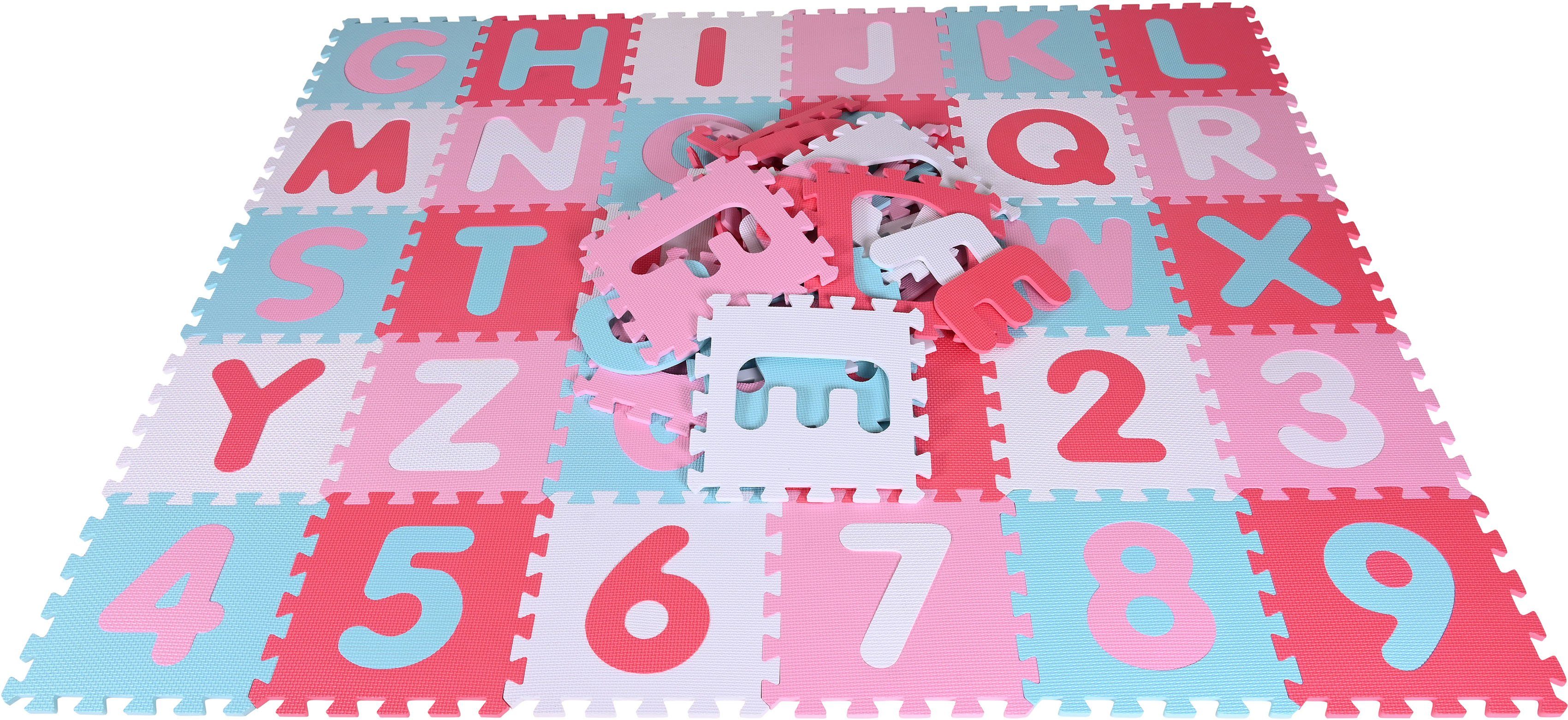 Knorrtoys® Puzzle + Bodenpuzzle Puzzlematte, Zahlen, Alphabet Pink-rosa, Puzzleteile