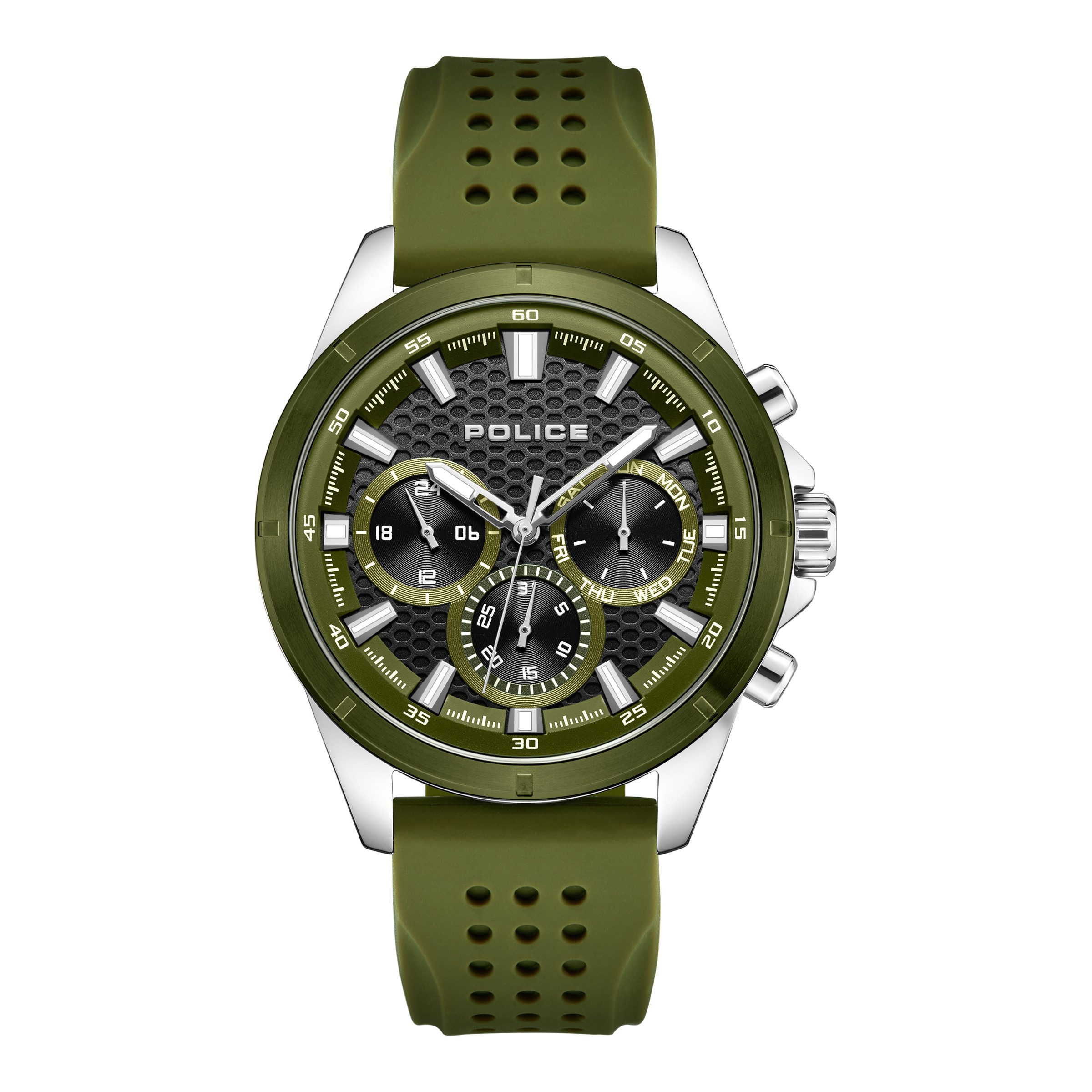 Police Quarzuhr Motion PEWJQ2204111M, Armbanduhr, Herrenuhr, Silikonarmband, analog, Tag, Wochentag