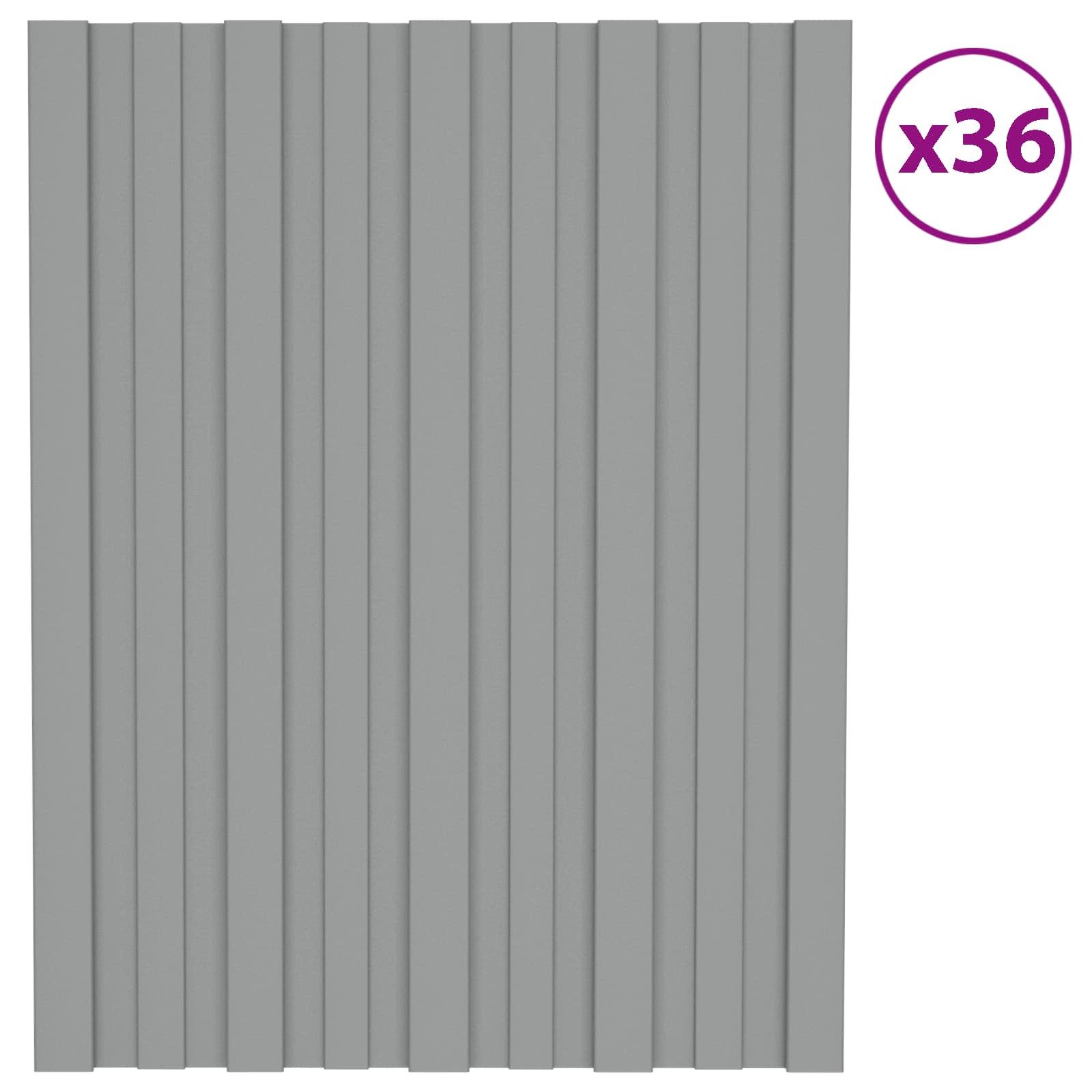 vidaXL Terrassendach Dachpaneel 36 Stk. Grau 60 x 45 cm Verzinkter Stahl, (36-St)