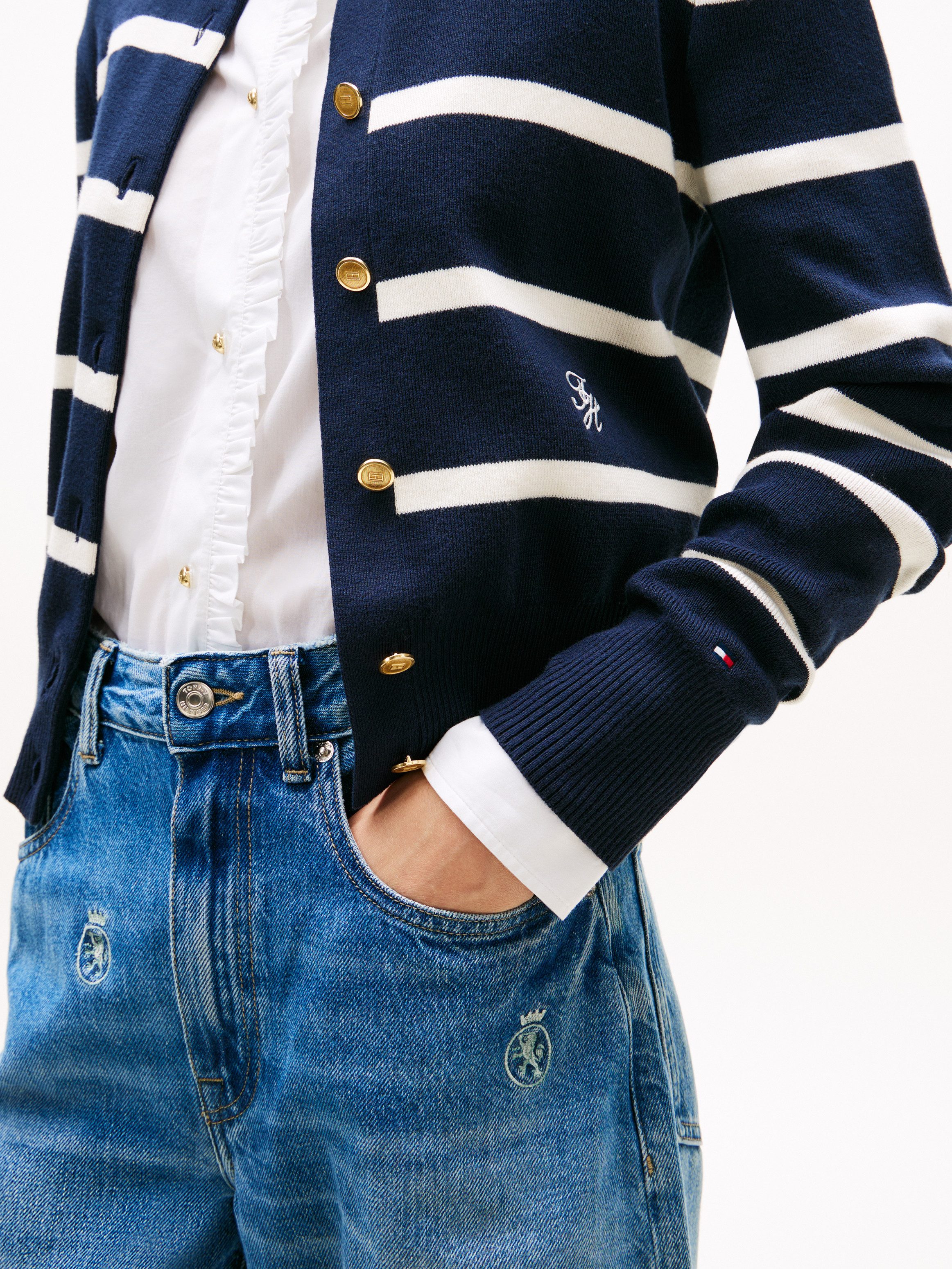 Tommy Hilfiger Strickjacke CO FULL NEEDLE C-NK CARDI mit Logo-Stickerei günstig online kaufen