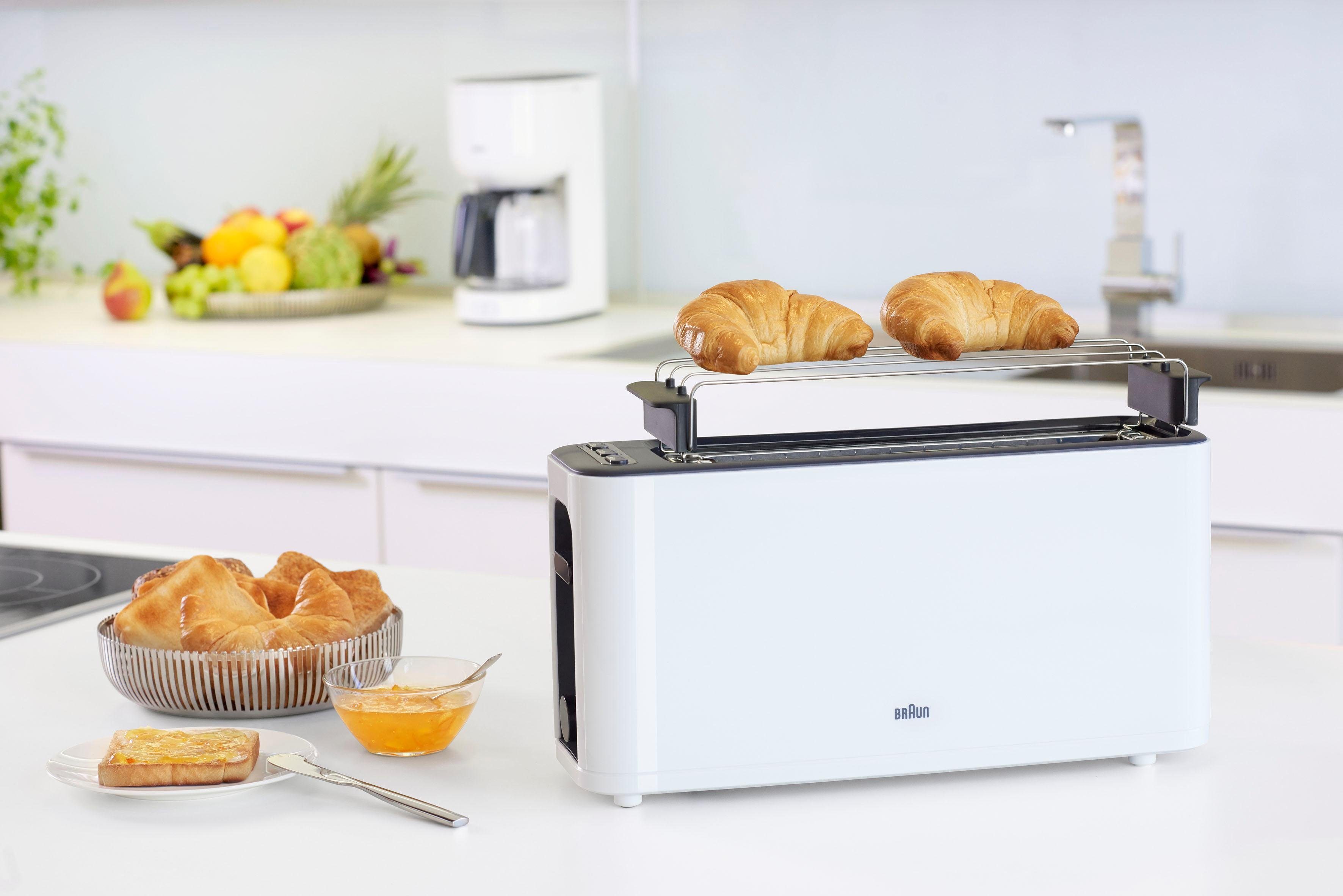 Braun Toaster PurEase HT 3110 WH - 2 Langschlitze, 7 Stufen, Auftau- Aufwärmfunktion, 1 langer Schlitz, für 2 Scheiben, 1000 W, 1.000 W, Kunststoff, Automatisch – Bild 5 von 5