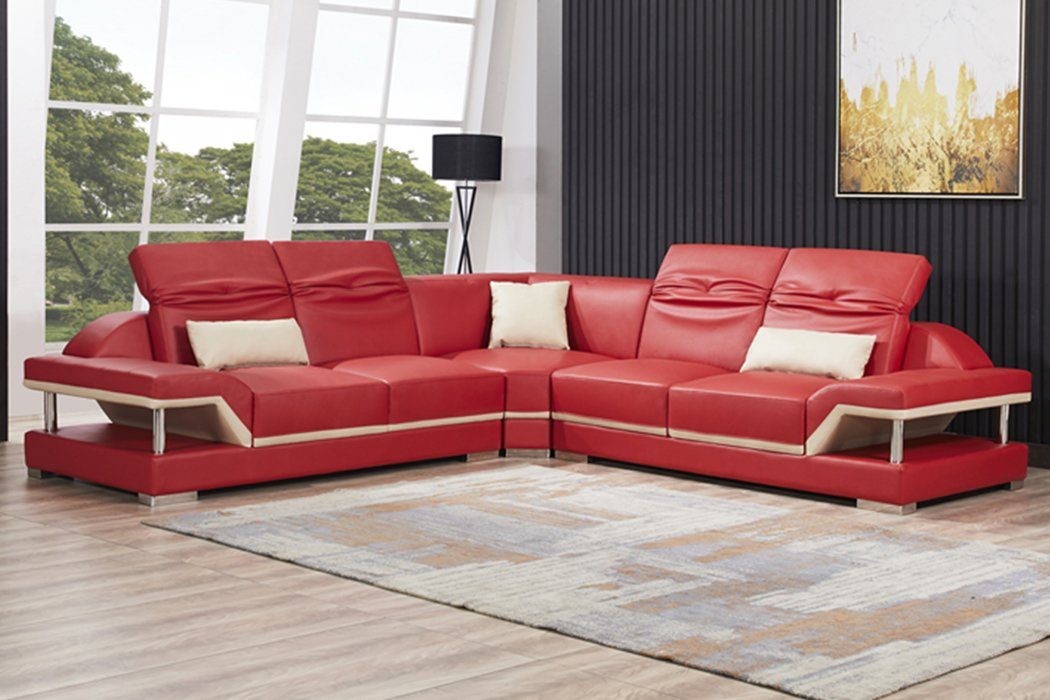 JVmoebel Ecksofa, L Form Leder Wohnlandschaft Couch Polster Sitz Ecksofa Sofa Wohnzimmer Rot