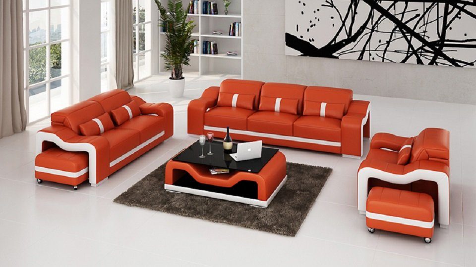 JVmoebel Sofa Dreisitzer Couch Polster Design Sofa Moderne Sitz Sofas Samt, Made in Europe Orange/Weiß