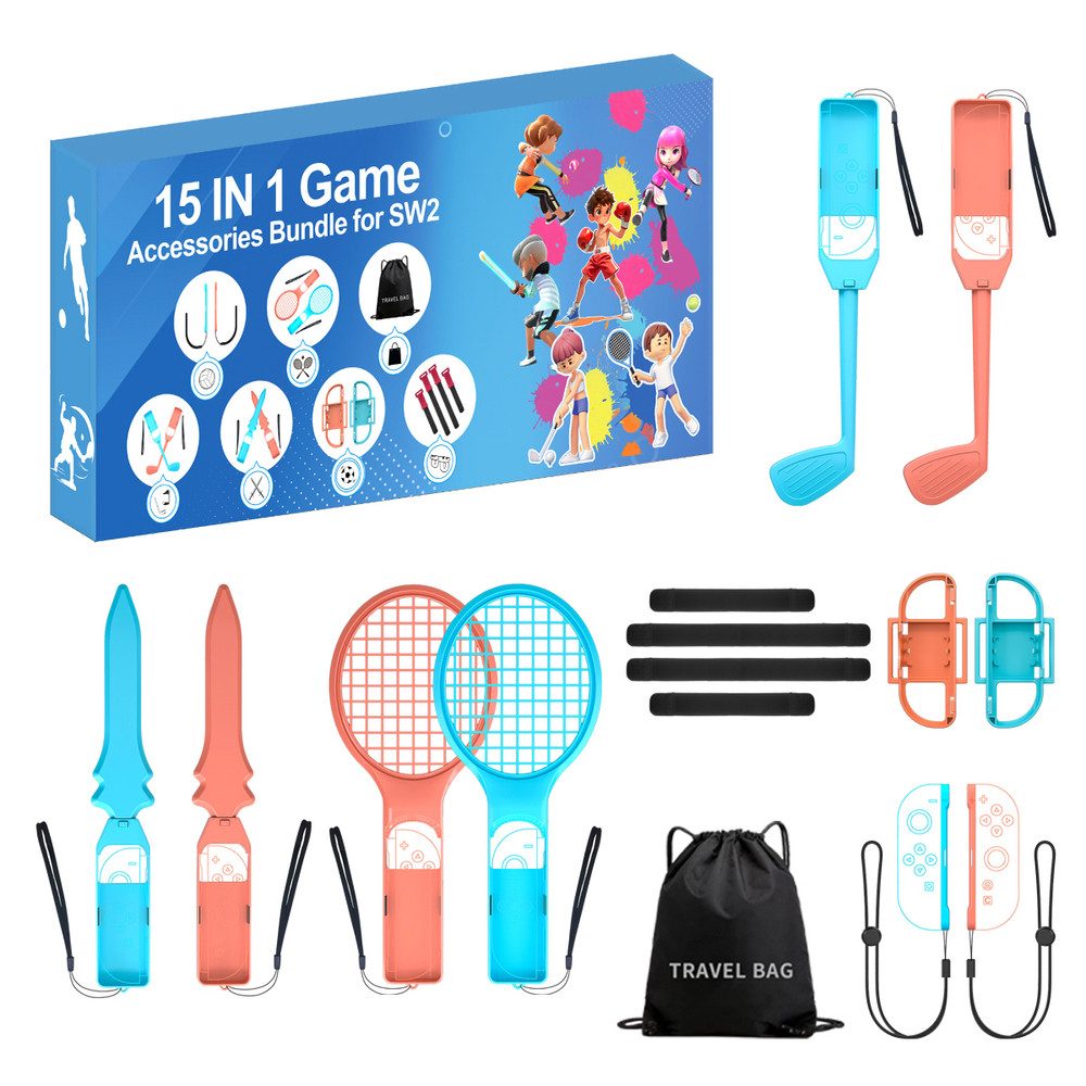 Hurtel Spielekonsolen-Zubehörset Zubehörset Konsolenzubehör, (Spar-Set, 15 tlg), 15-teilig, Tennis, Golf, Chambara, mit Beutel