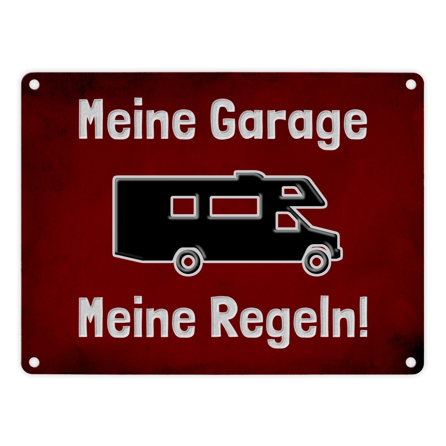 Metallschild Meine Garage Regeln! Metallschild in 15x20 cm mit Wohnmobil und rotem
