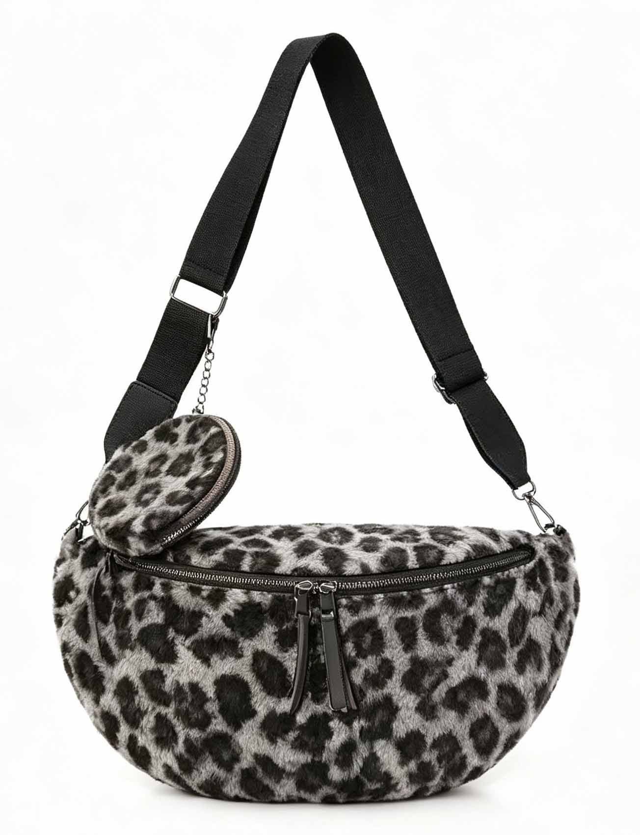 ITALYSHOP24 Bauchtasche Damen LEOPARDEN-PRINT Tasche Teddyfell Plüsch Hüfttasche LEO Crossbag, PELZTASCHE Schultertasche CrossBody Teddytasche Plüsch Felltasche