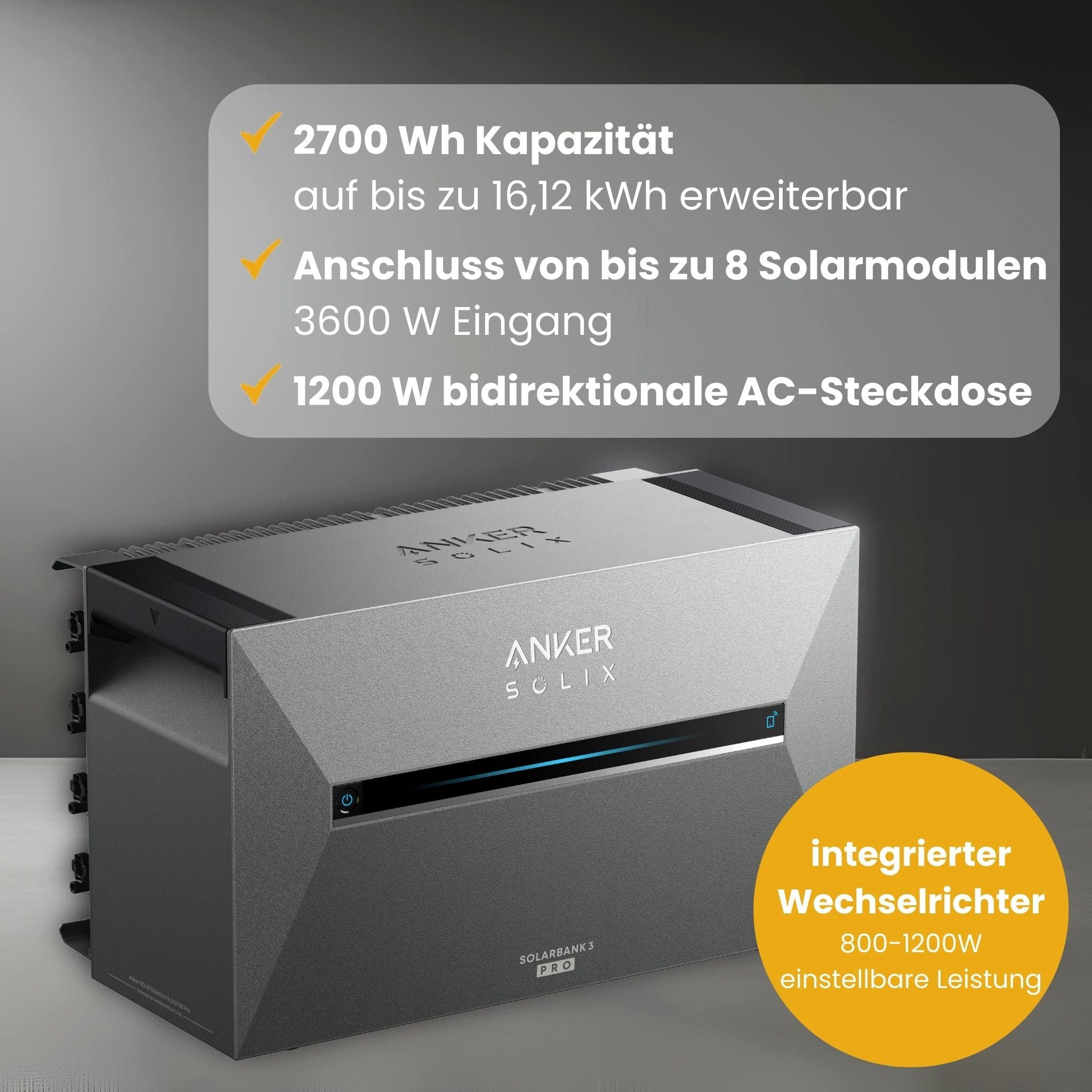 Kleines Kraftwerk Balkonkraftwerk, 1000 W, Monokristallin, (ohne Halterung), 2 x 500W, Anker Solarbank 3 Pro, Wechselrichter