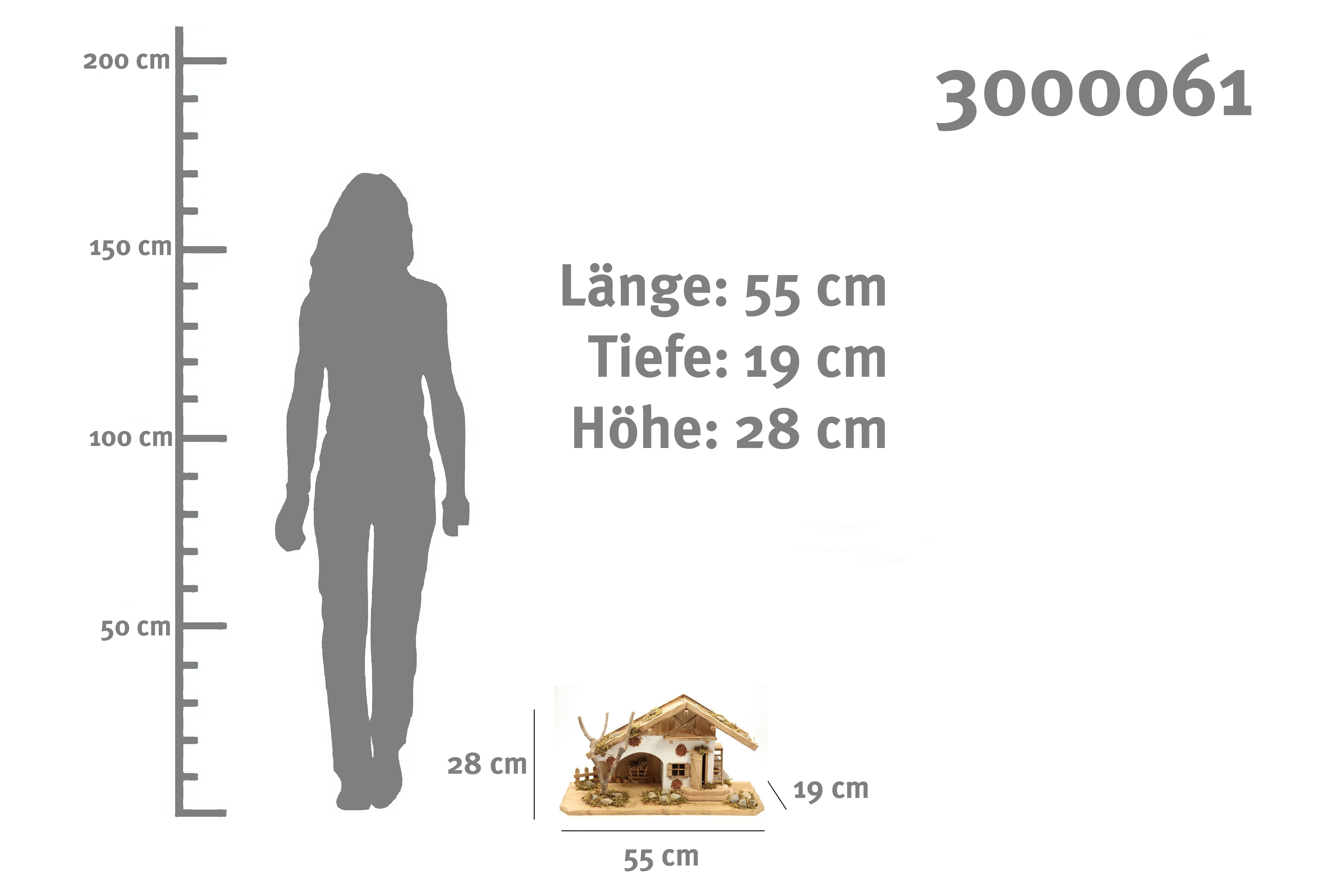 ELLUG Krippe Holz Krippenstall, Weihnachtskrippe 55*19*28cm (OHNE Krippenfiguren) (1-tlg), aus Holz, für Figuren bis zu 17cm Höhe