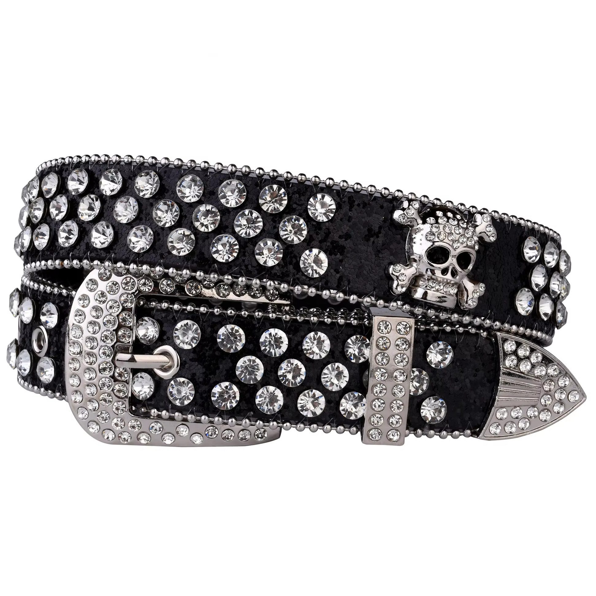 Ware aus aller Welt Nietengürtel für Herren Damen Totenkopf Gürtel mit Strasssteinen Punk Gothic