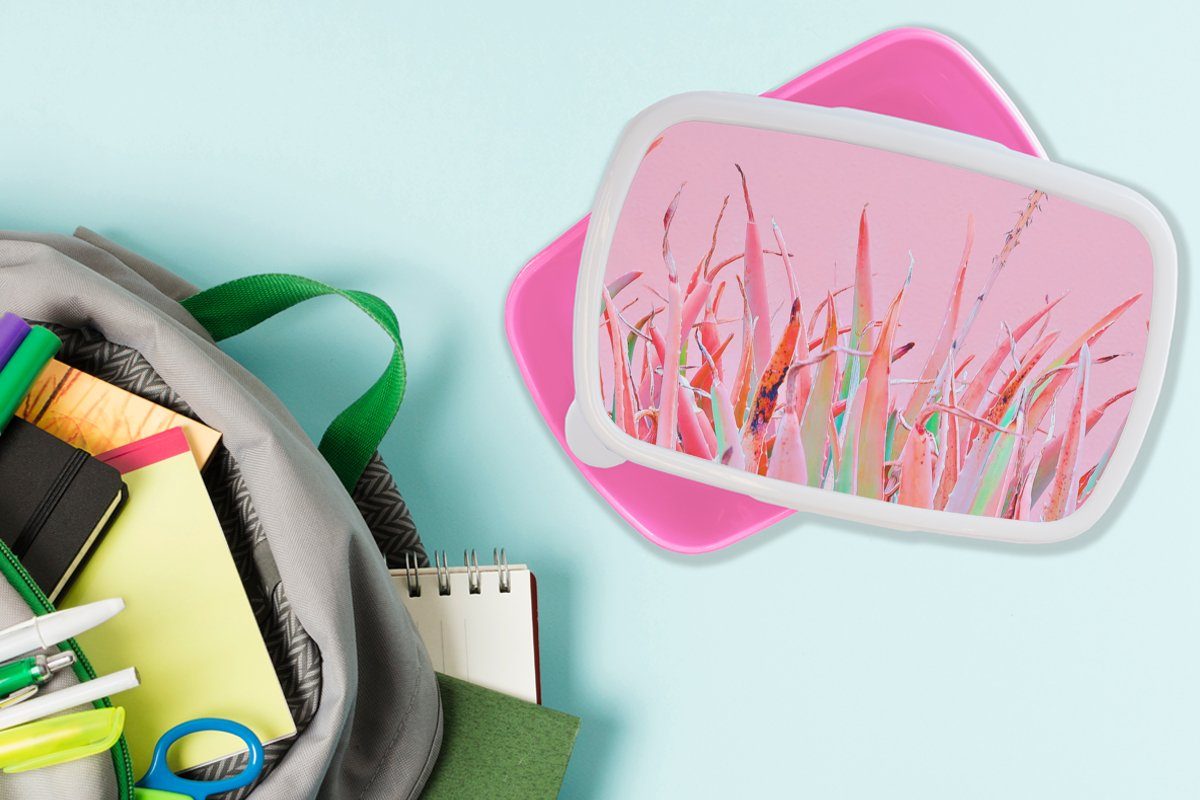 Brotdose Pastell, MuchoWow - Kinder, Snackbox, Kunststoff für (2-tlg), Erwachsene, Kunststoff, Mädchen, - Lunchbox rosa Pflanzen Brotbox Sommer