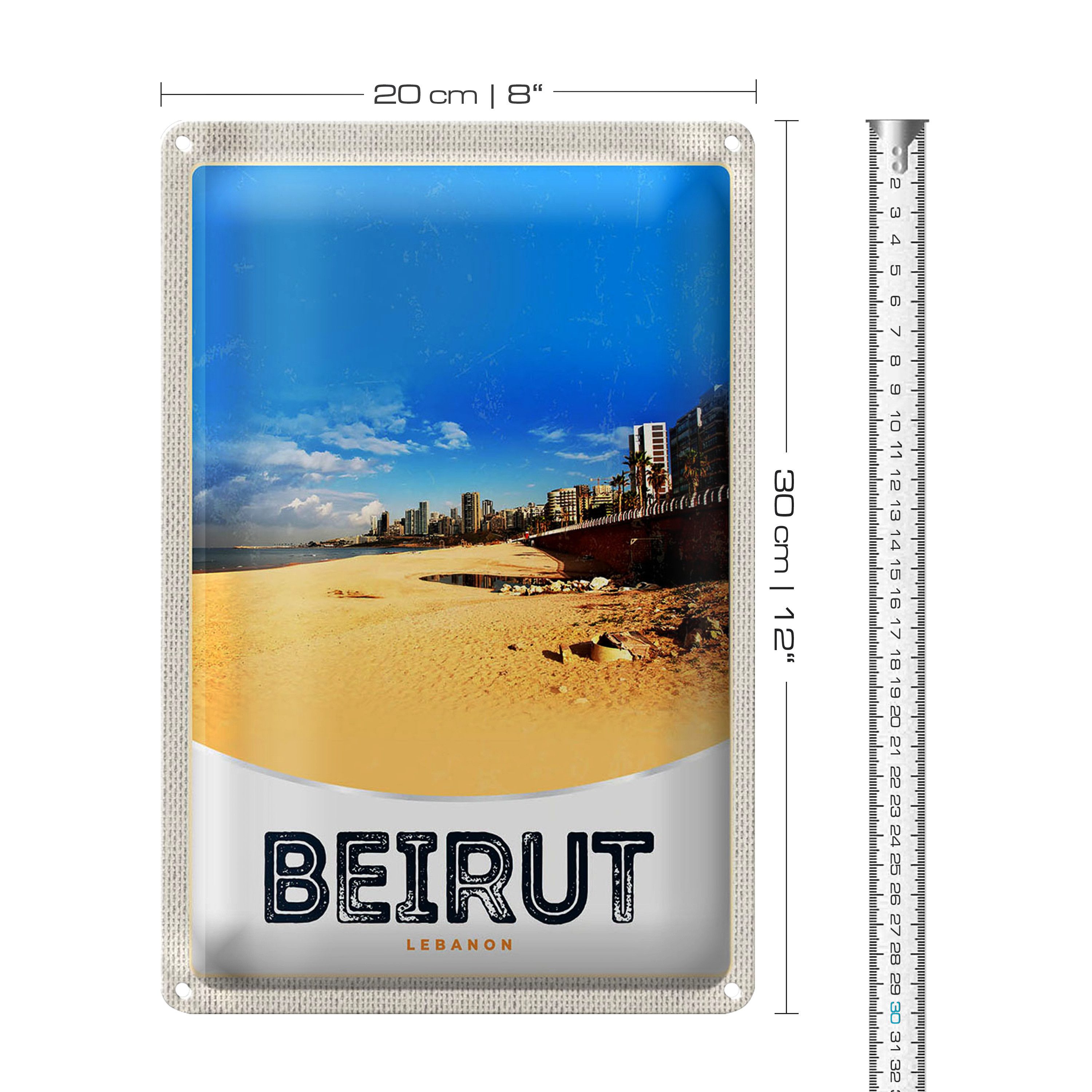 Roomando Metallschild Blechschild Reise 20x30cm Beirut Libanon arabisch Strand