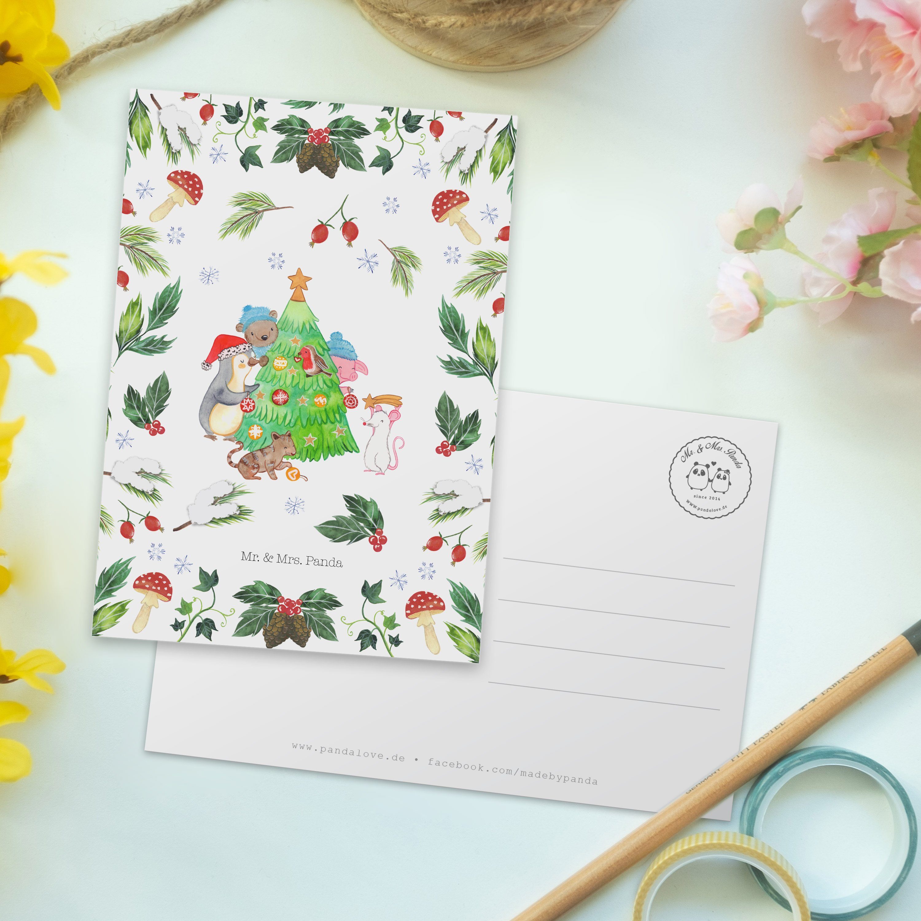Weiß Heiligabend, schmücken Postkarte Mrs. Geschenk, - - Panda Weihnachtsbaum & Mr. Weihnachtsde