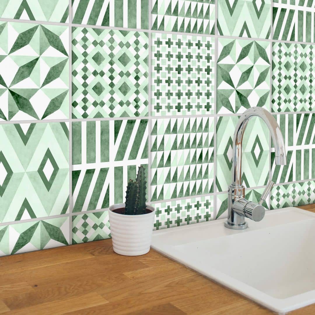 K&L Wall Art Fliesenaufkleber selbstklebend Klebefliese Kachel Geometrisch Deko Boho Küche