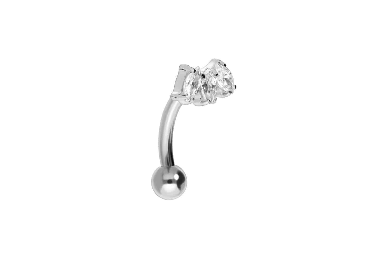 Bauchnabelpiercing Titan Banane mit Push Fit 3 KRISTALLTROPFEN