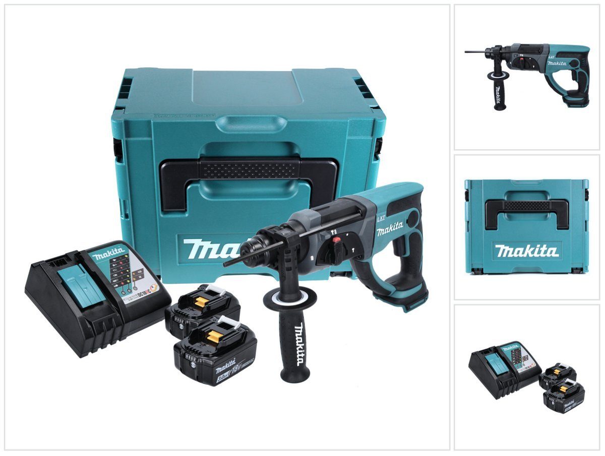 Makita Schlagbohrmaschine DHR 202 RFJ Akku Kombihammer 18 V 2,0 J SDS Plus + 2x Akku 3,0 Ah + L