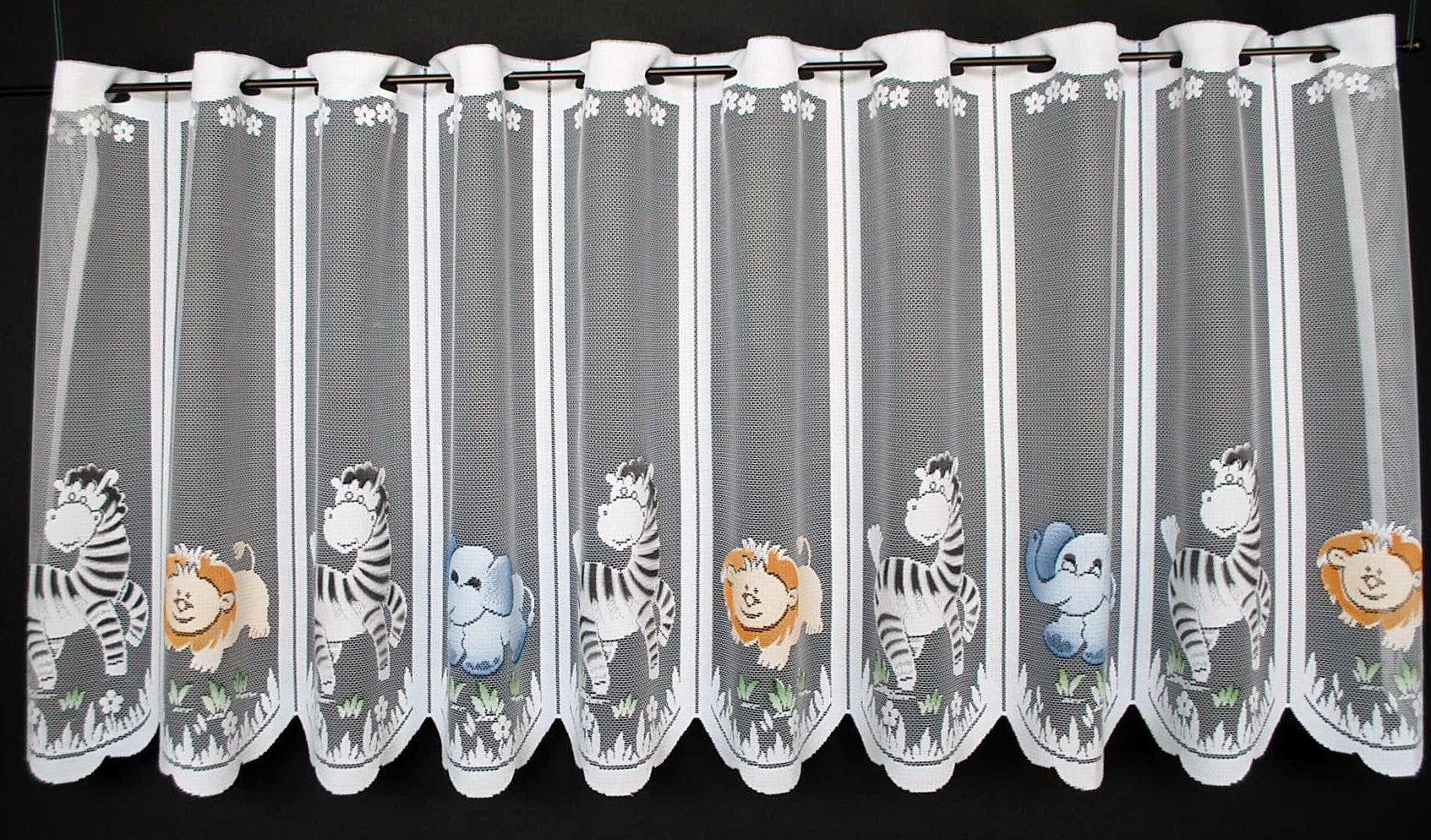 Gardinen Kranzusch Scheibengardine nach Maß für Kinder Zoo Tiere, Stangendurchzug, transparent, Kurzgardine,Stablöcher,transparent