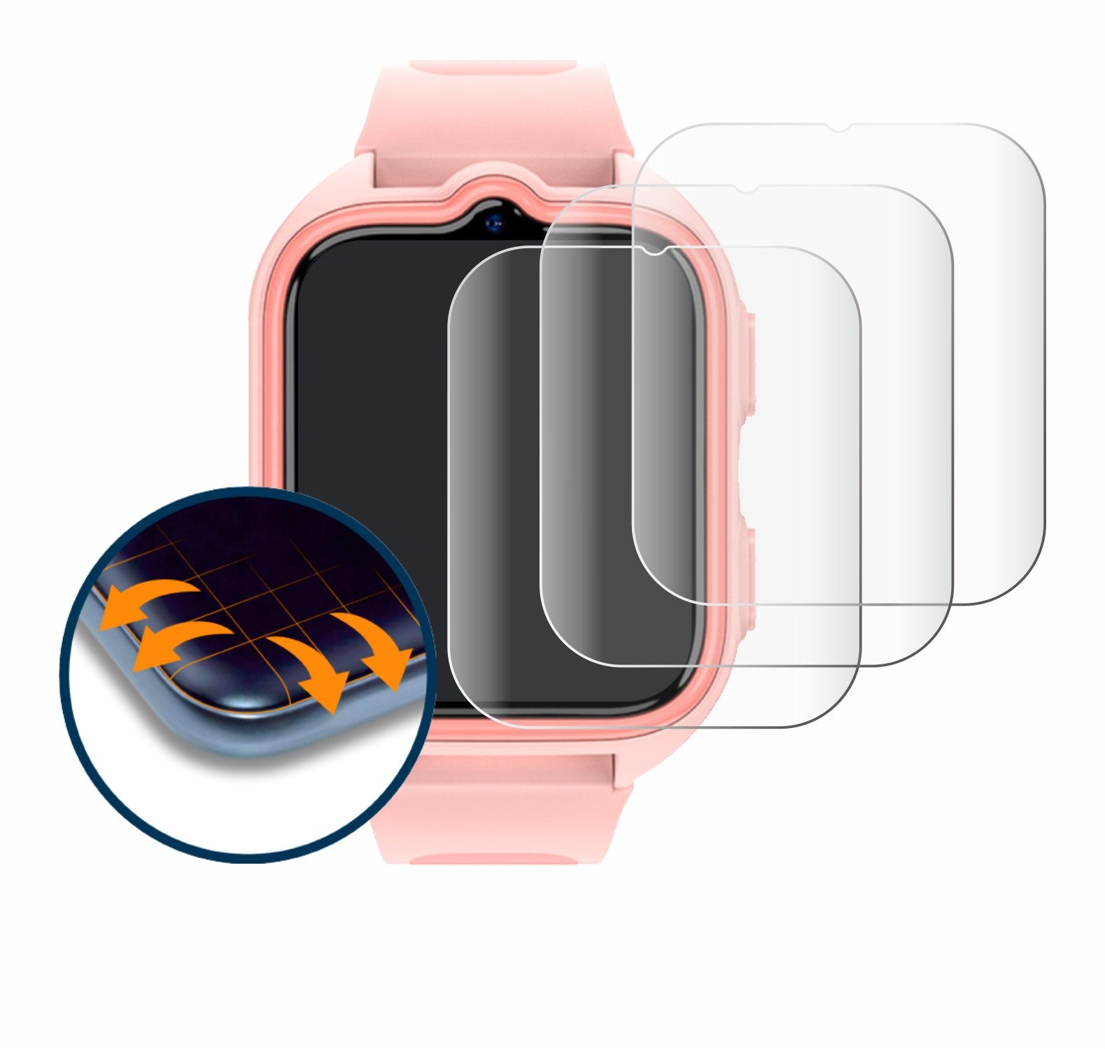 Savvies Displayschutzfolie Fullscreen Schutzfolie für Blackview Z30 Kids Smartwatch, 4 Stück, Displayschutz Folie Fullcover Klar Transparent