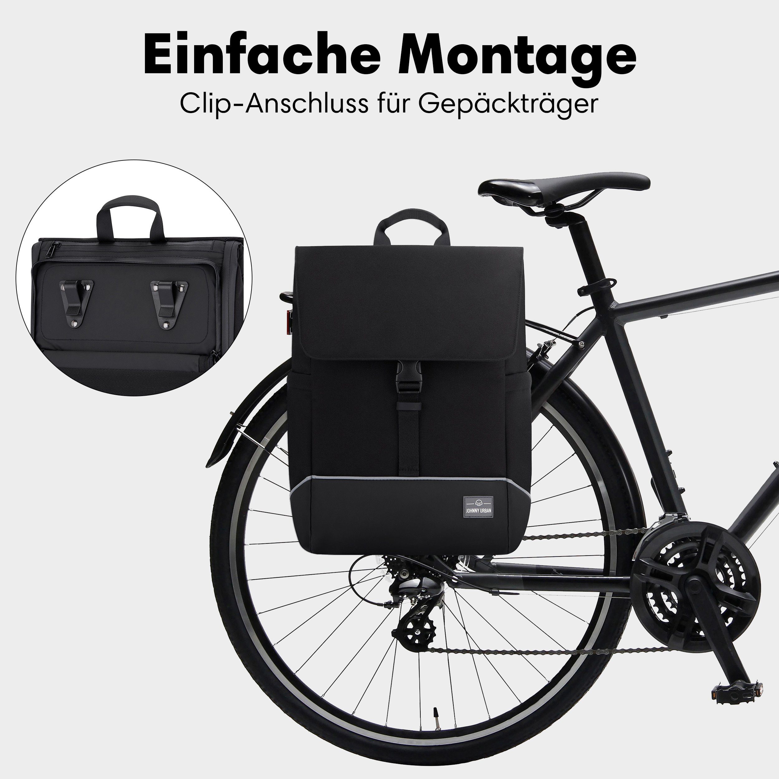 Johnny Urban Fahrradtasche MIKA BIKE, 2in1 Rucksack und Fahrradtasche Damen (1-tlg), Flexible Größe, Gepolstertes Laptopfach, Wasserabweisend